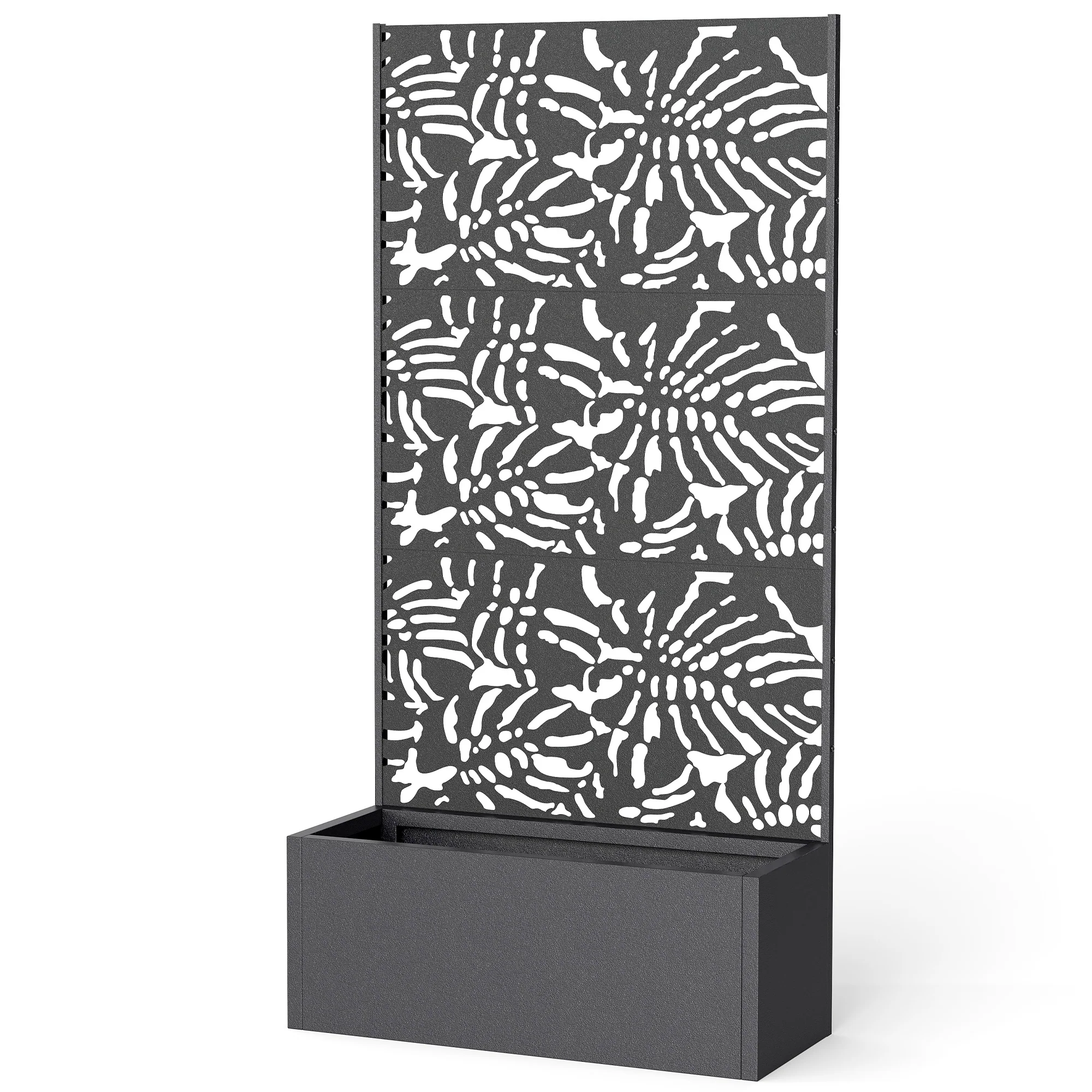 71" Metal Planter Box with Trellis, Banana-Leaf Cut-Out - Image 2