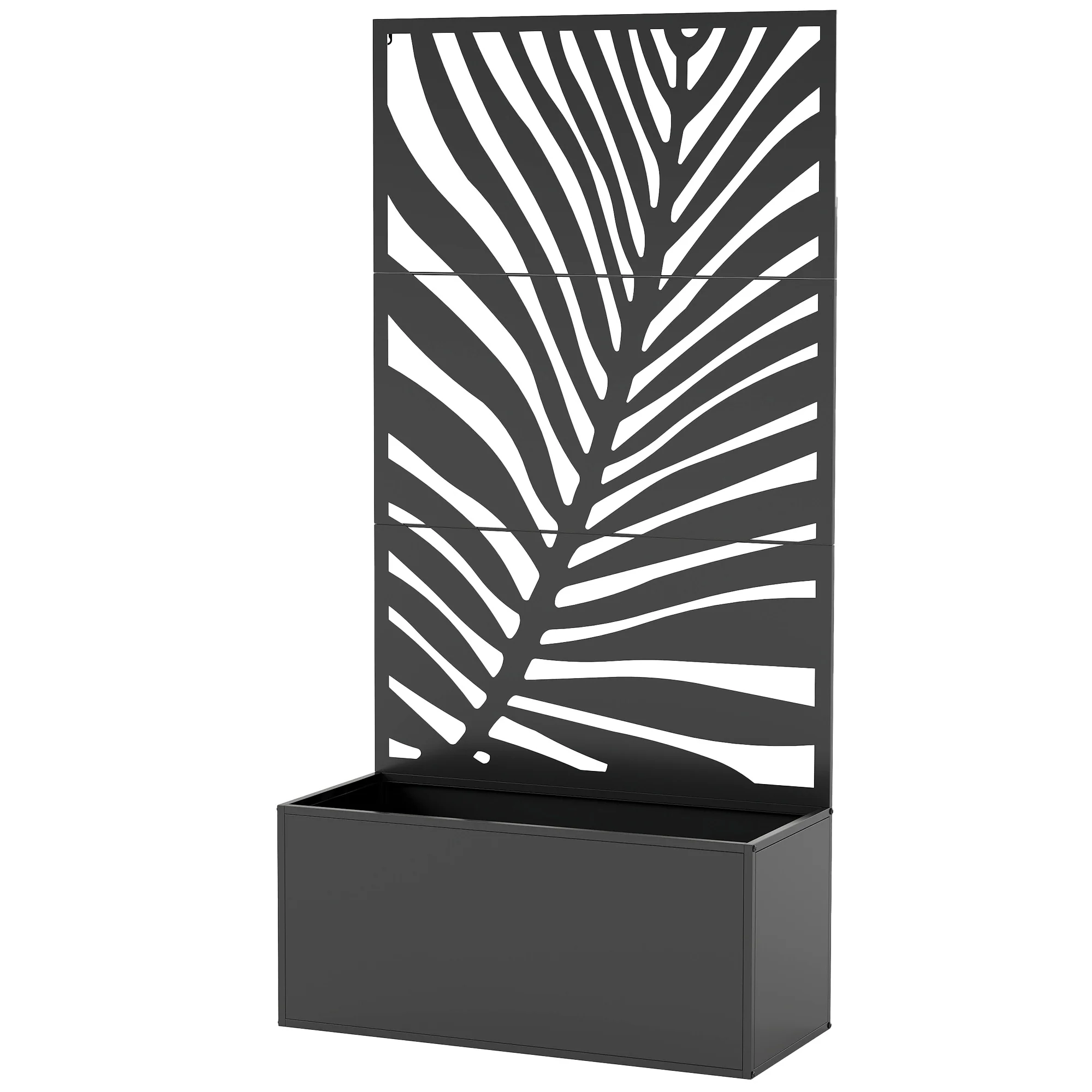 71" Metal Planter Box with Trellis, Large Leaf Cut-Out - Image 2
