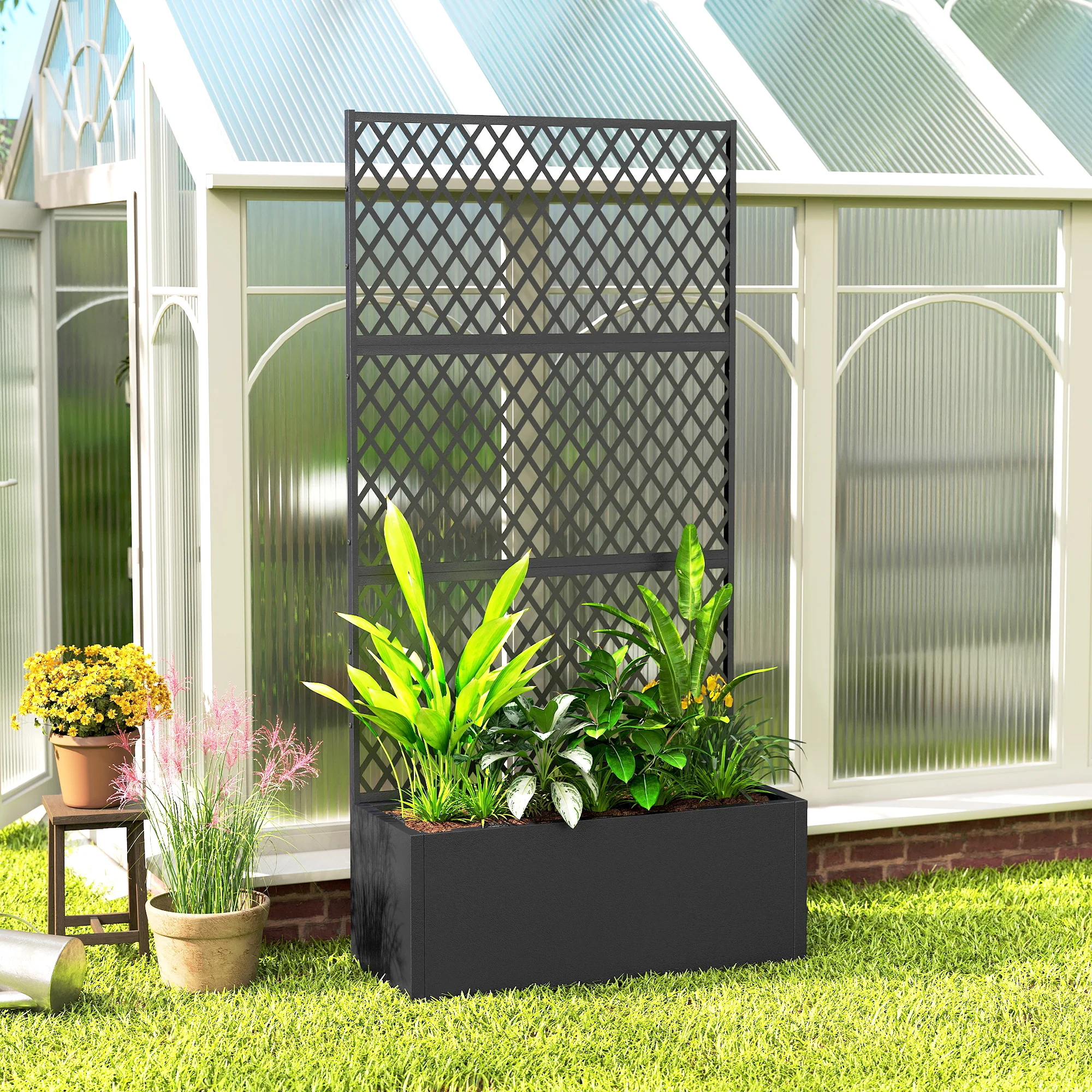Metal Planter Box with Trellis Privacy Screen, Diamond Lattice - Image 10