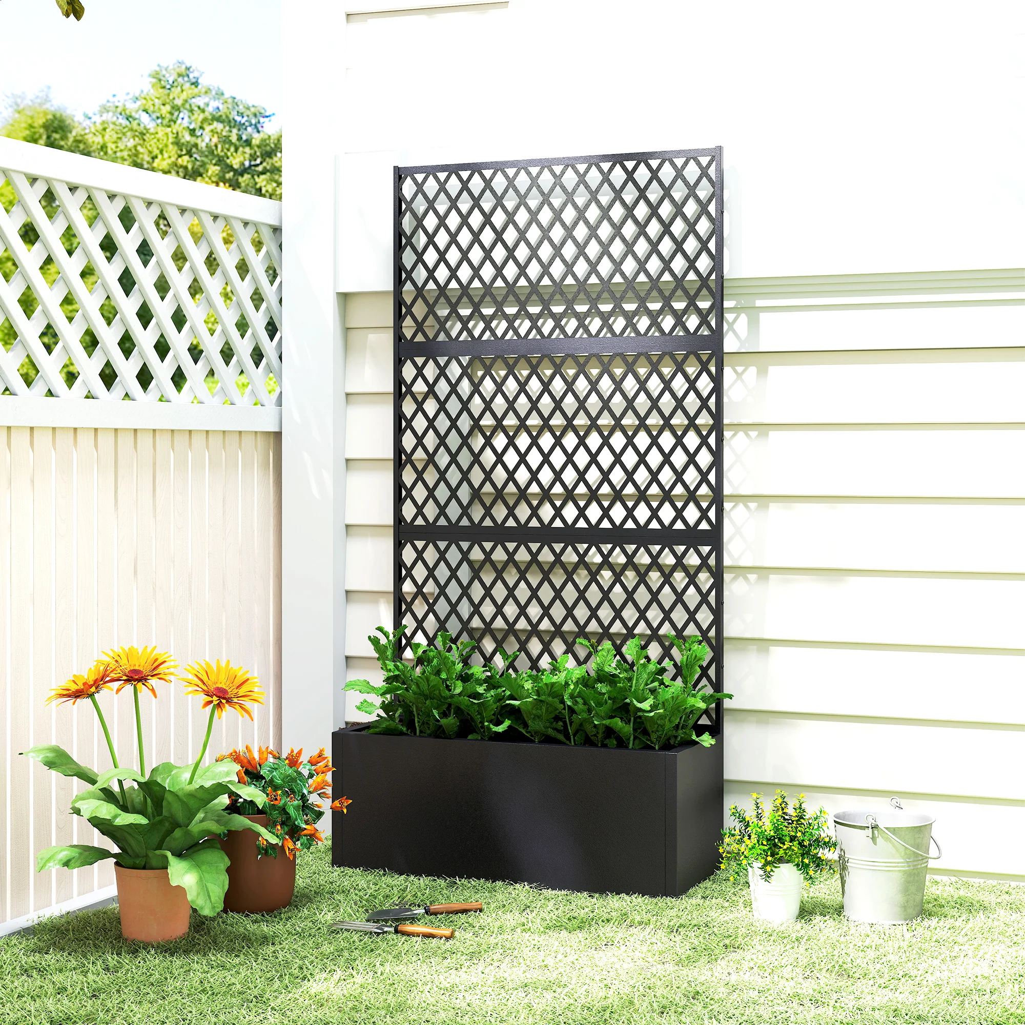 Metal Planter Box with Trellis Privacy Screen, Diamond Lattice - Image 11