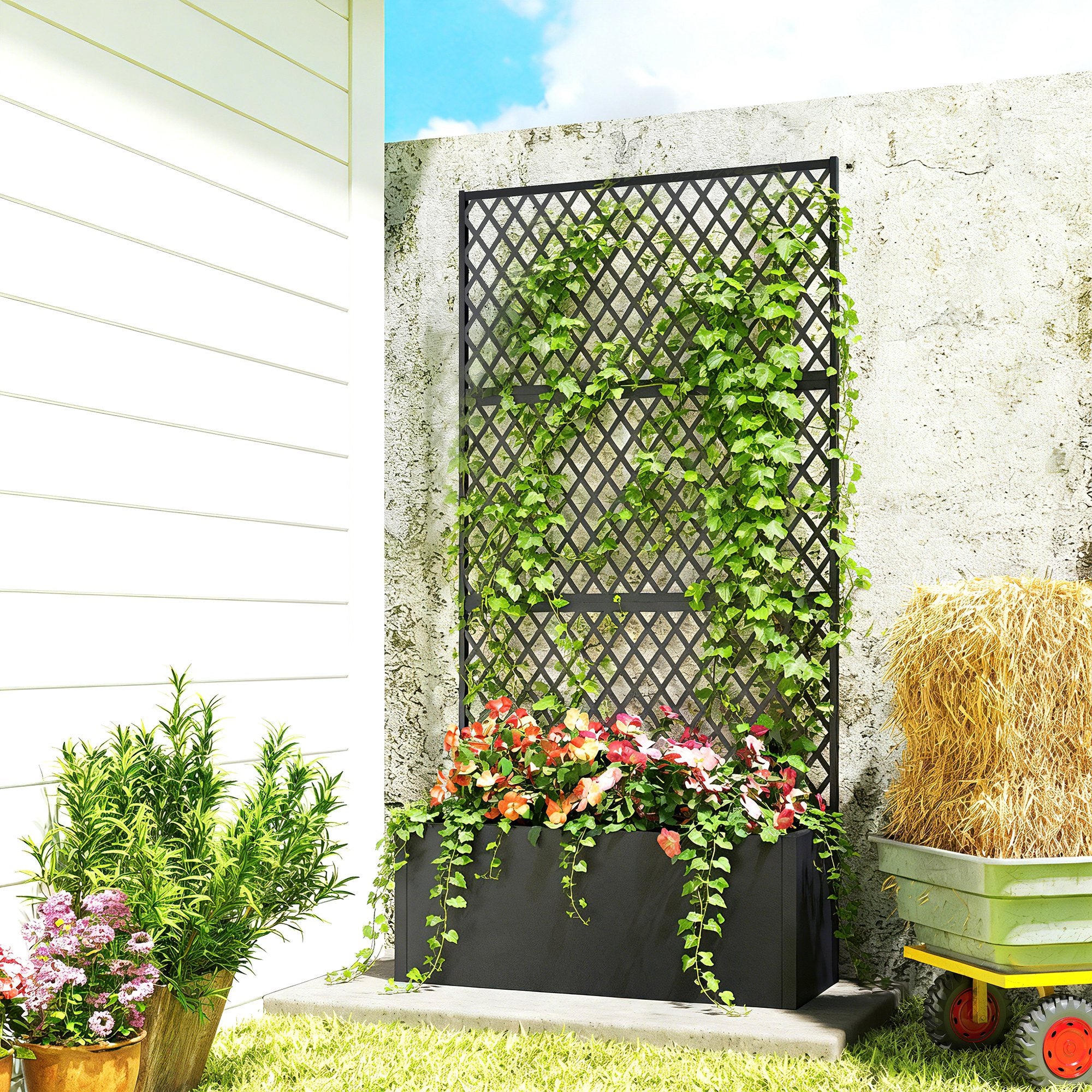 Metal Planter Box with Trellis Privacy Screen, Diamond Lattice - Image 3