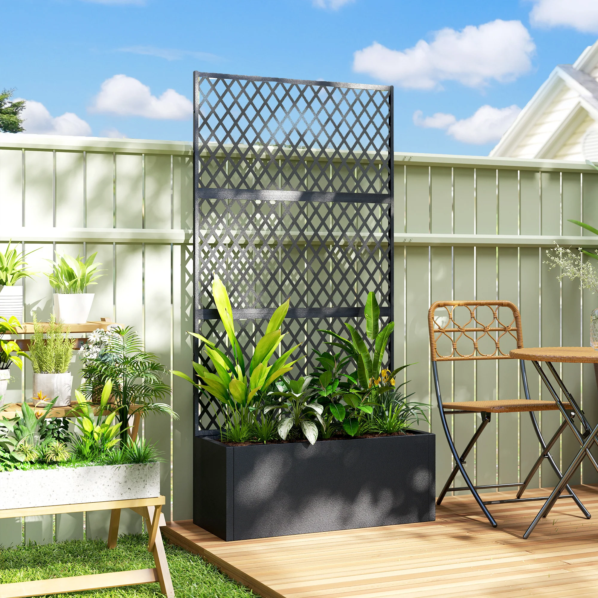 Metal Planter Box with Trellis Privacy Screen, Diamond Lattice - Image 4