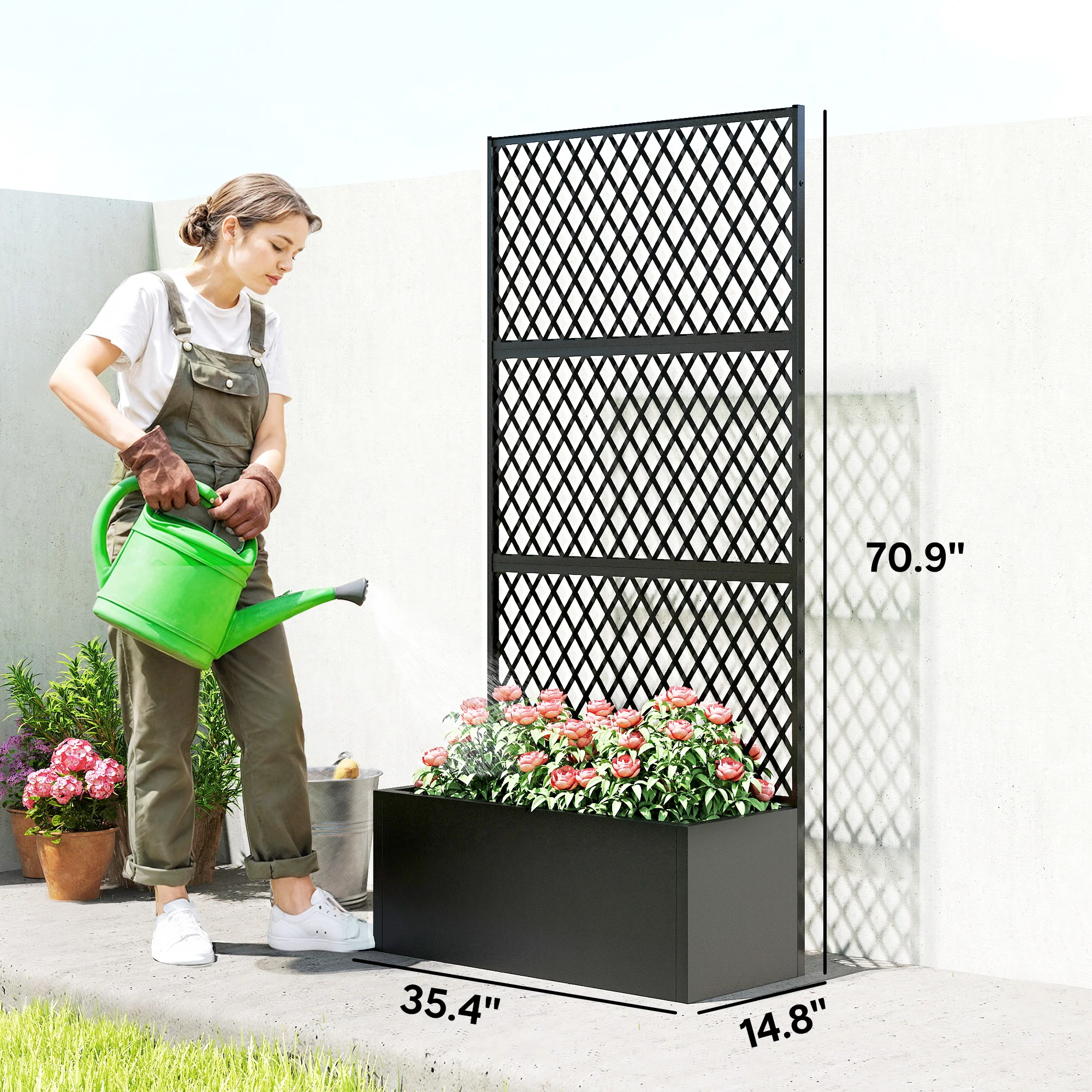 Metal Planter Box with Trellis Privacy Screen, Diamond Lattice - Image 5