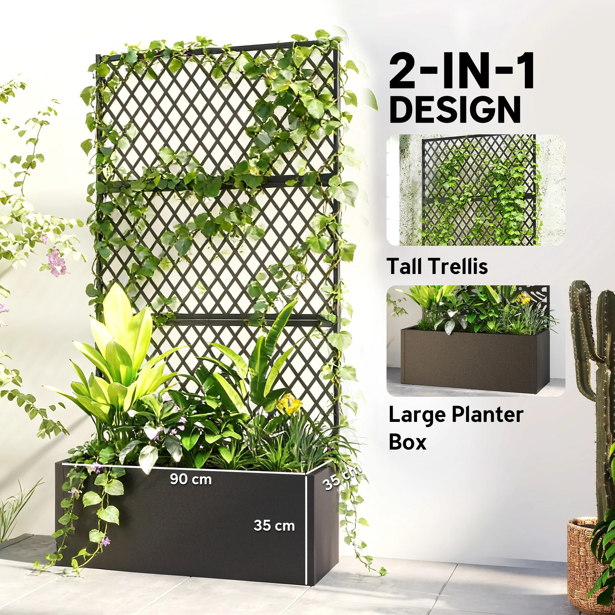 Metal Planter Box with Trellis Privacy Screen, Diamond Lattice - Image 6