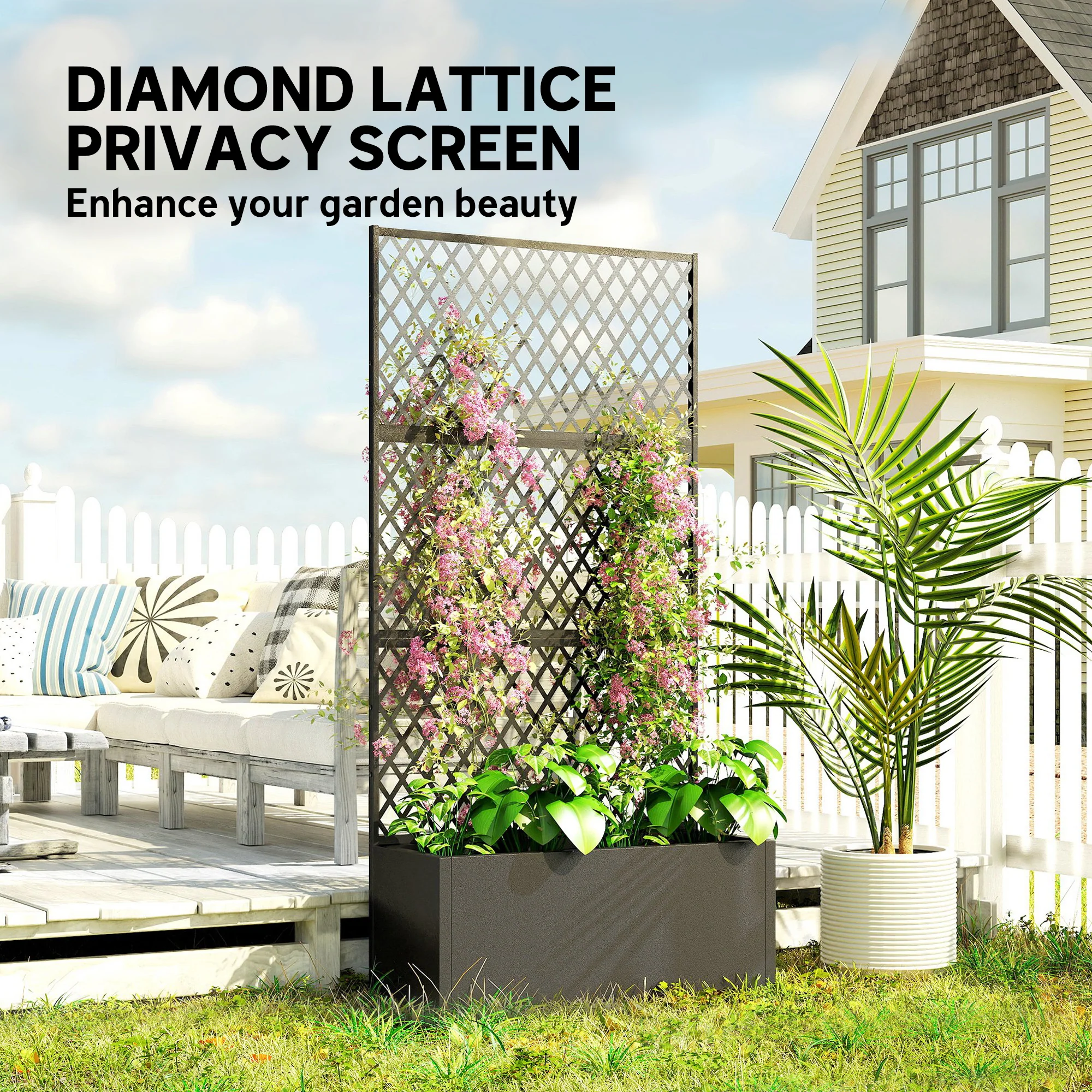 Metal Planter Box with Trellis Privacy Screen, Diamond Lattice - Image 7