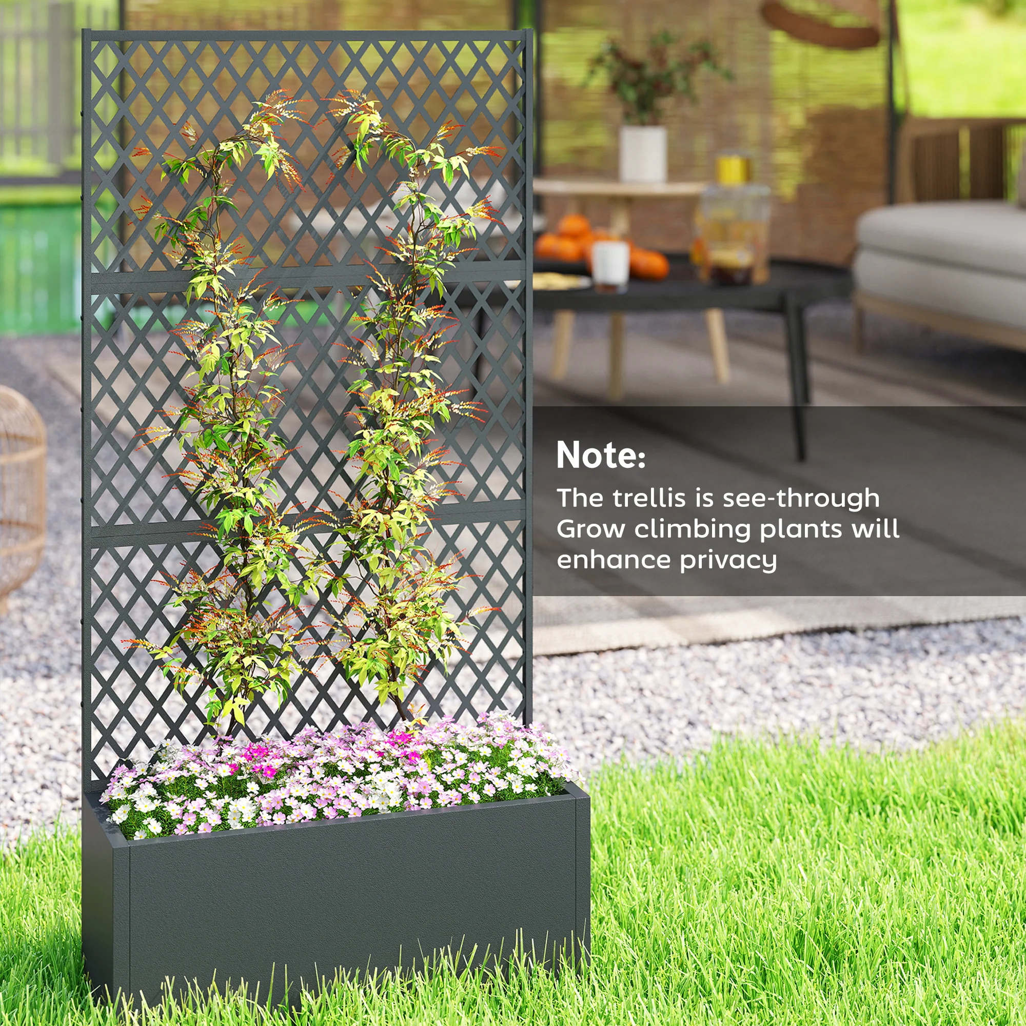Metal Planter Box with Trellis Privacy Screen, Diamond Lattice - Image 9