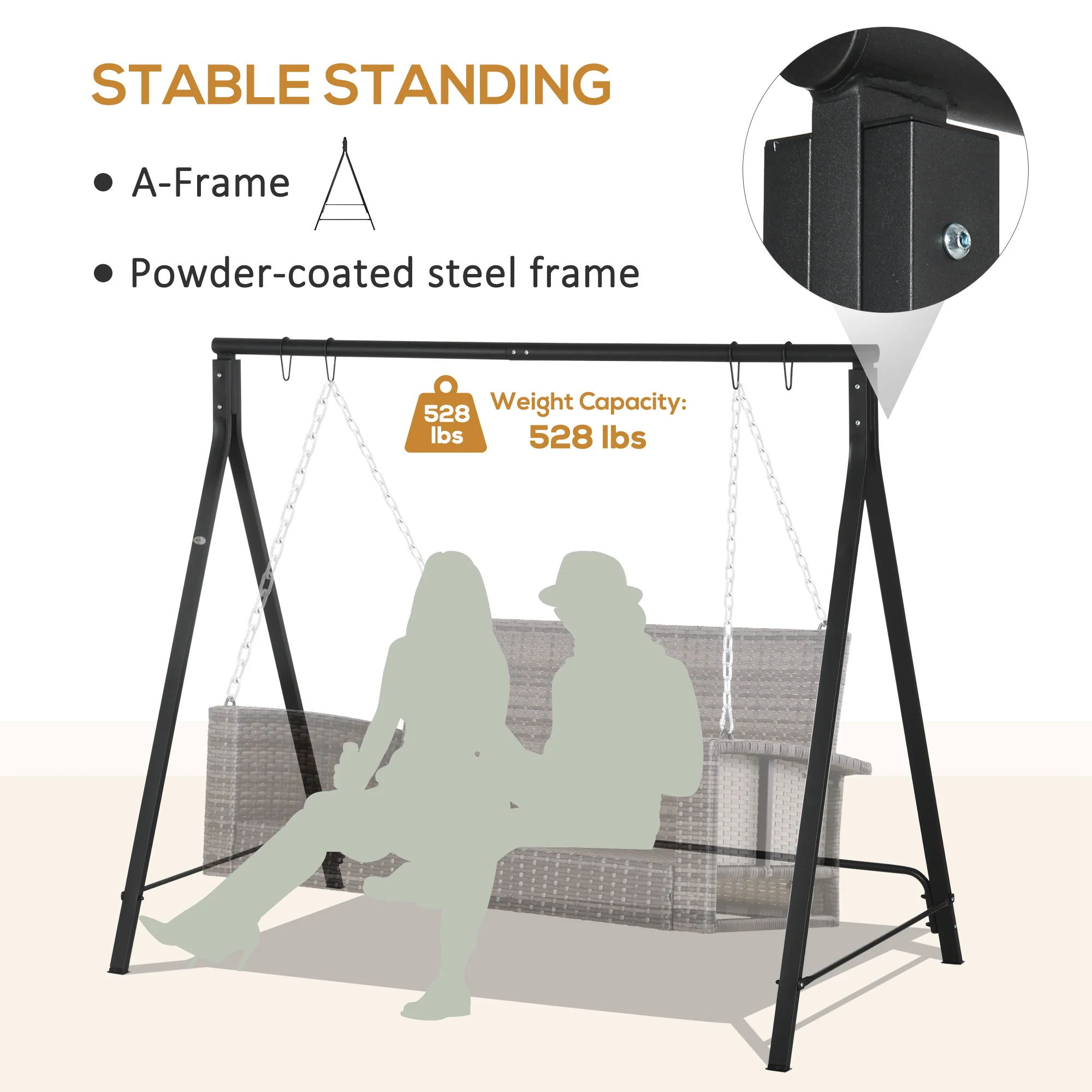 Heavy Duty Swing Frame, 240kg Weight Capacity for Garden, Patio, Lawn, Playground, Black - Image 6