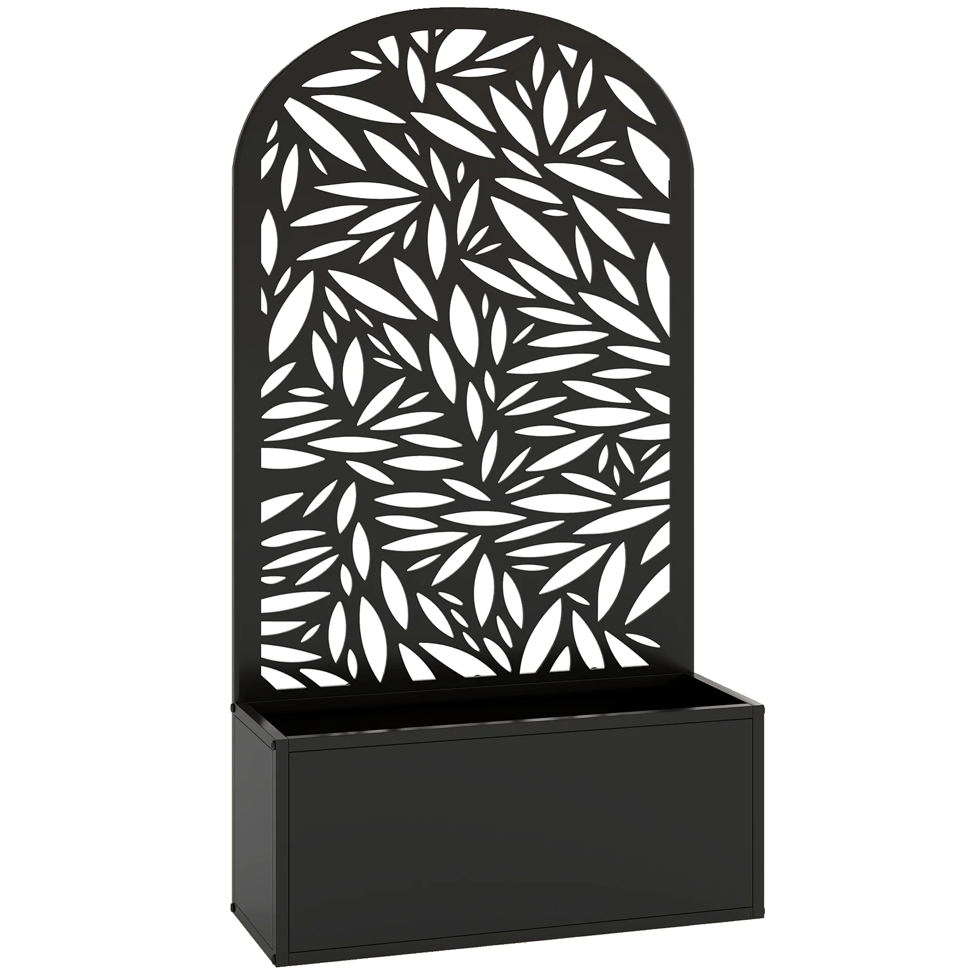 Metal Raised Garden Bed with Curved Trellis Panel, Leaves Cut-Out - Image 12