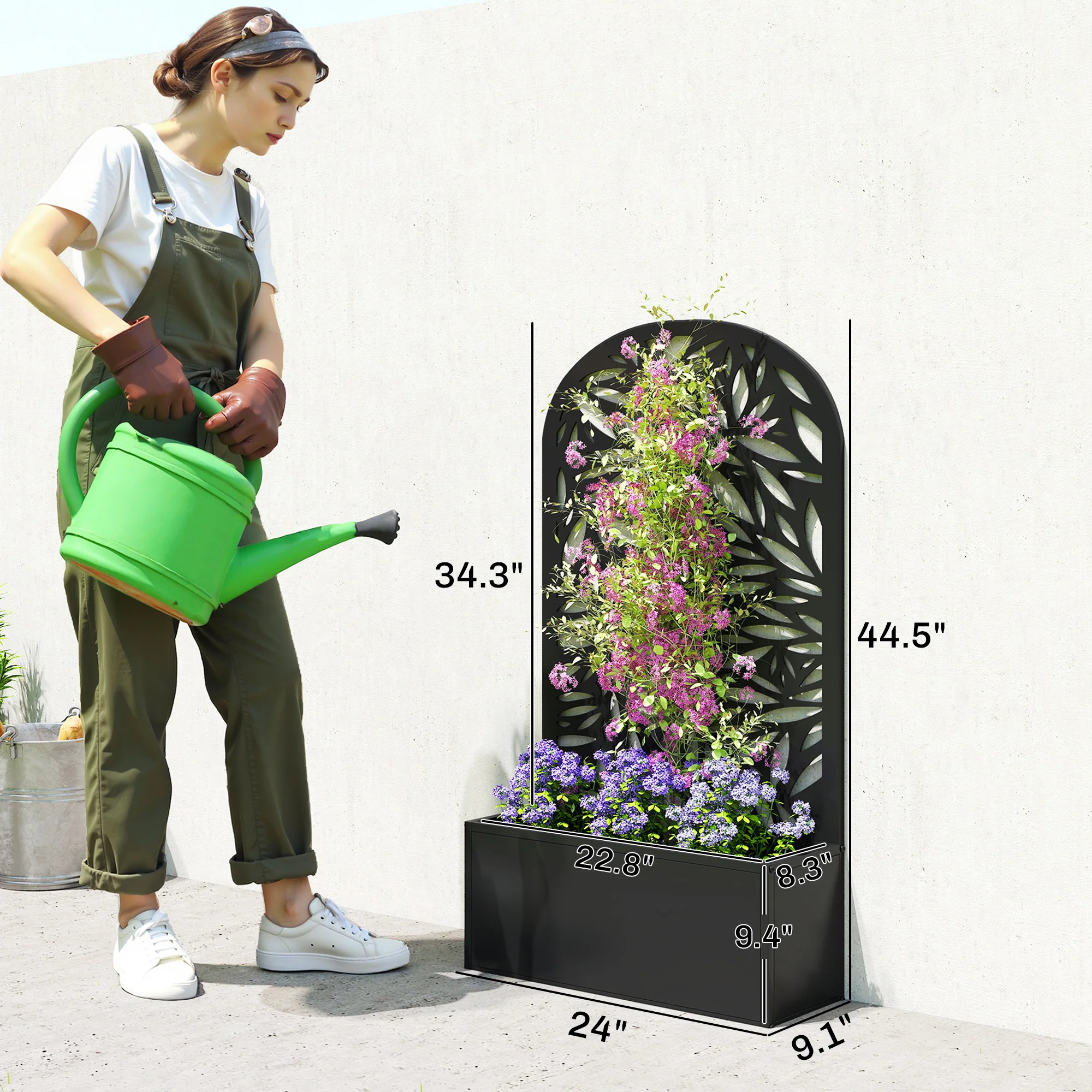 Metal Raised Garden Bed with Curved Trellis Panel, Leaves Cut-Out - Image 5