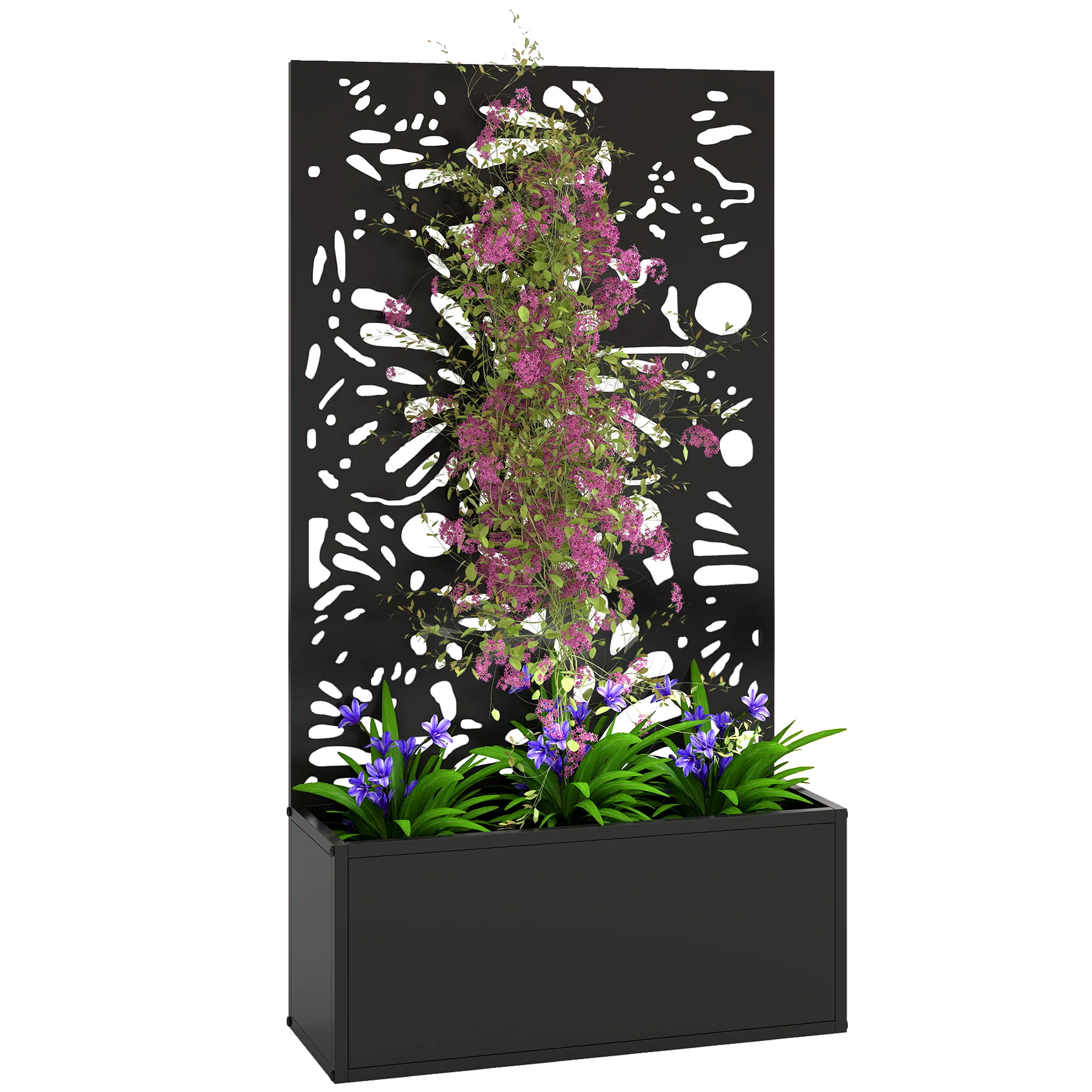 Metal Raised Garden Bed with Trellis Privacy Panel, Butterfly Cut-Out