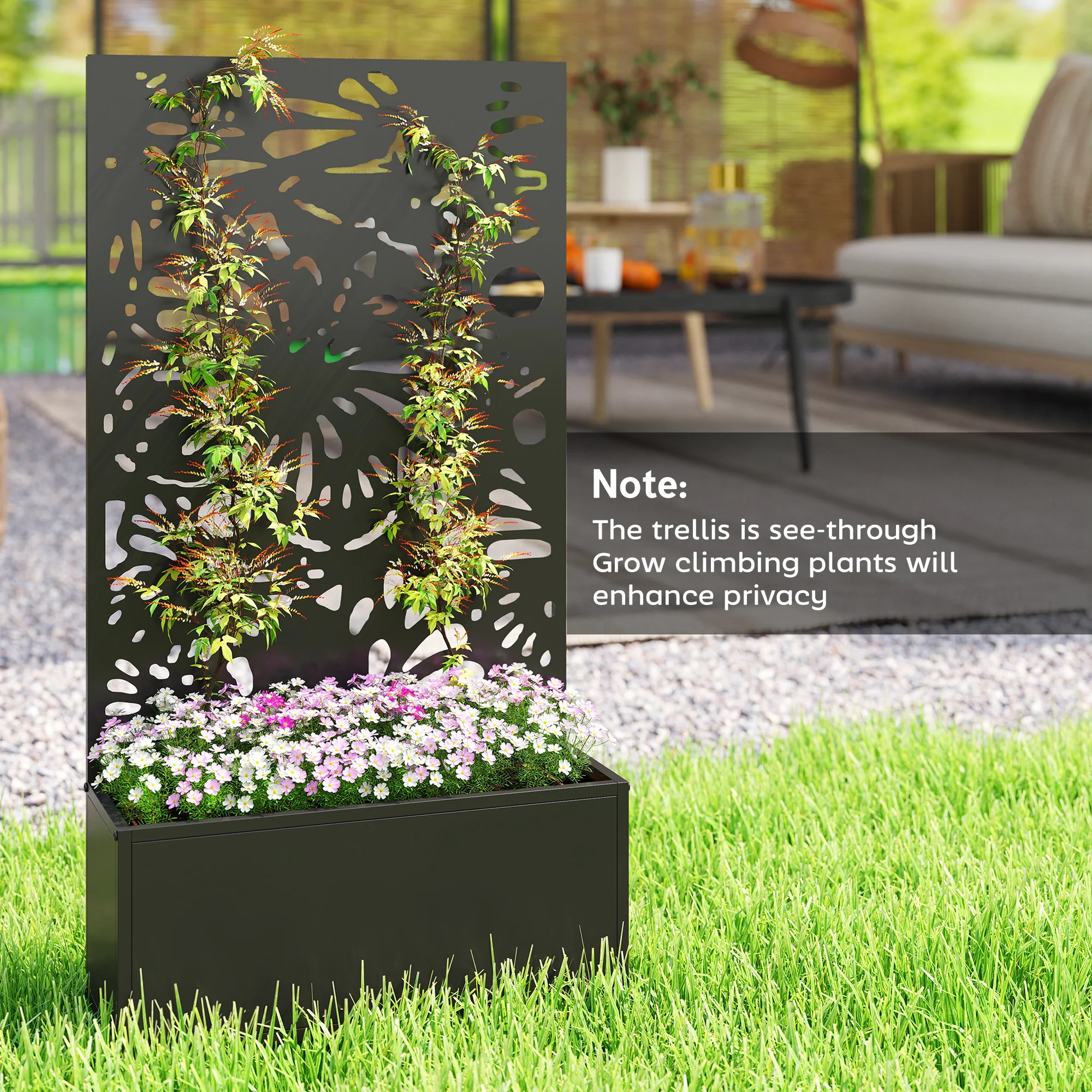 Metal Raised Garden Bed with Trellis Privacy Panel, Butterfly Cut-Out - Image 10