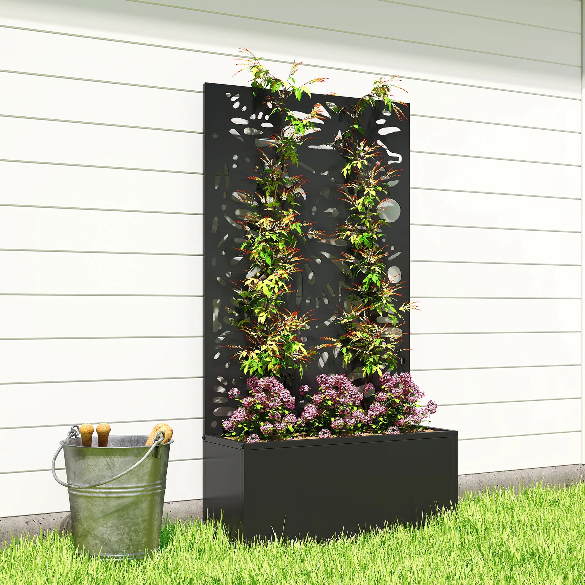 Metal Raised Garden Bed with Trellis Privacy Panel, Butterfly Cut-Out - Image 11