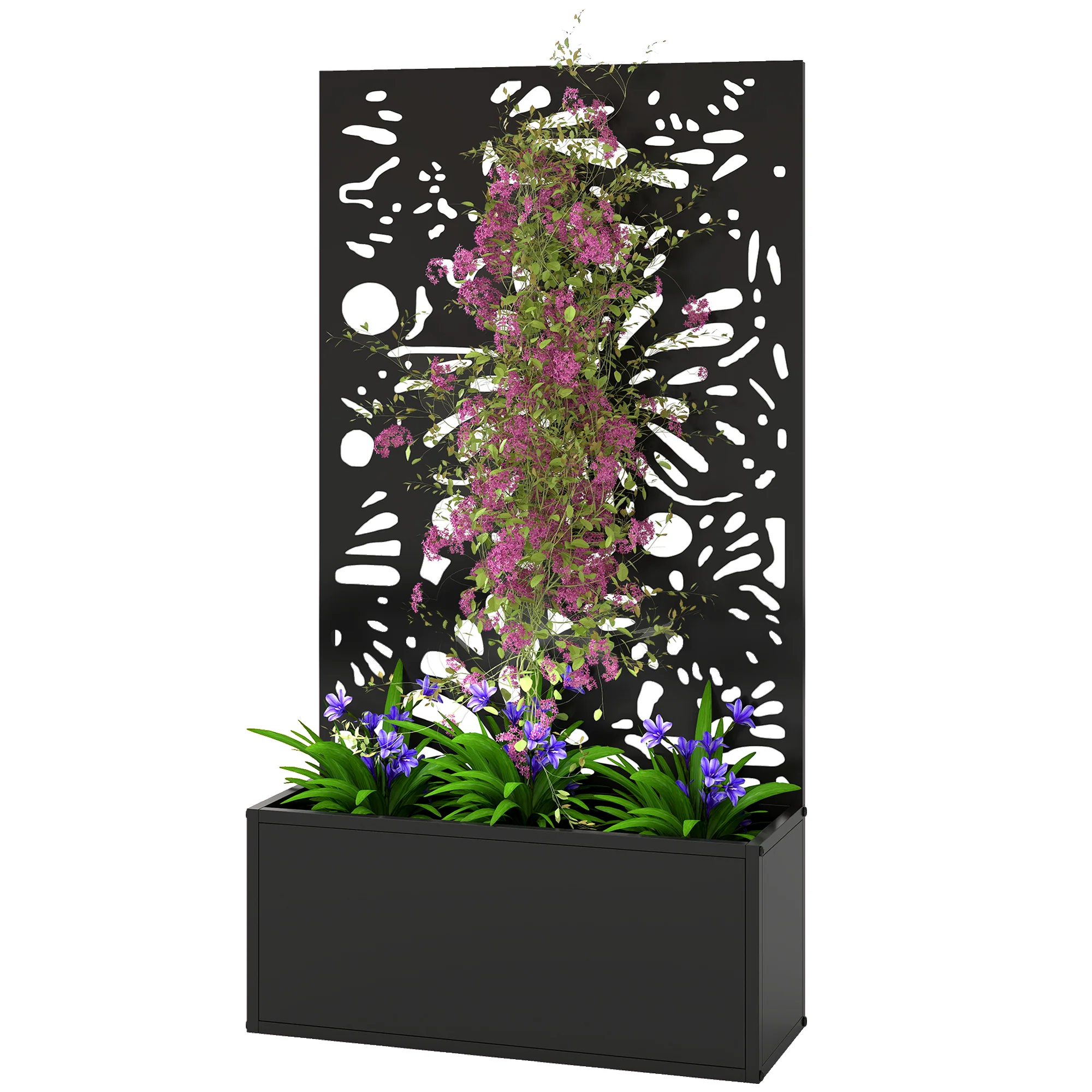 Metal Raised Garden Bed with Trellis Privacy Panel, Butterfly Cut-Out - Image 2