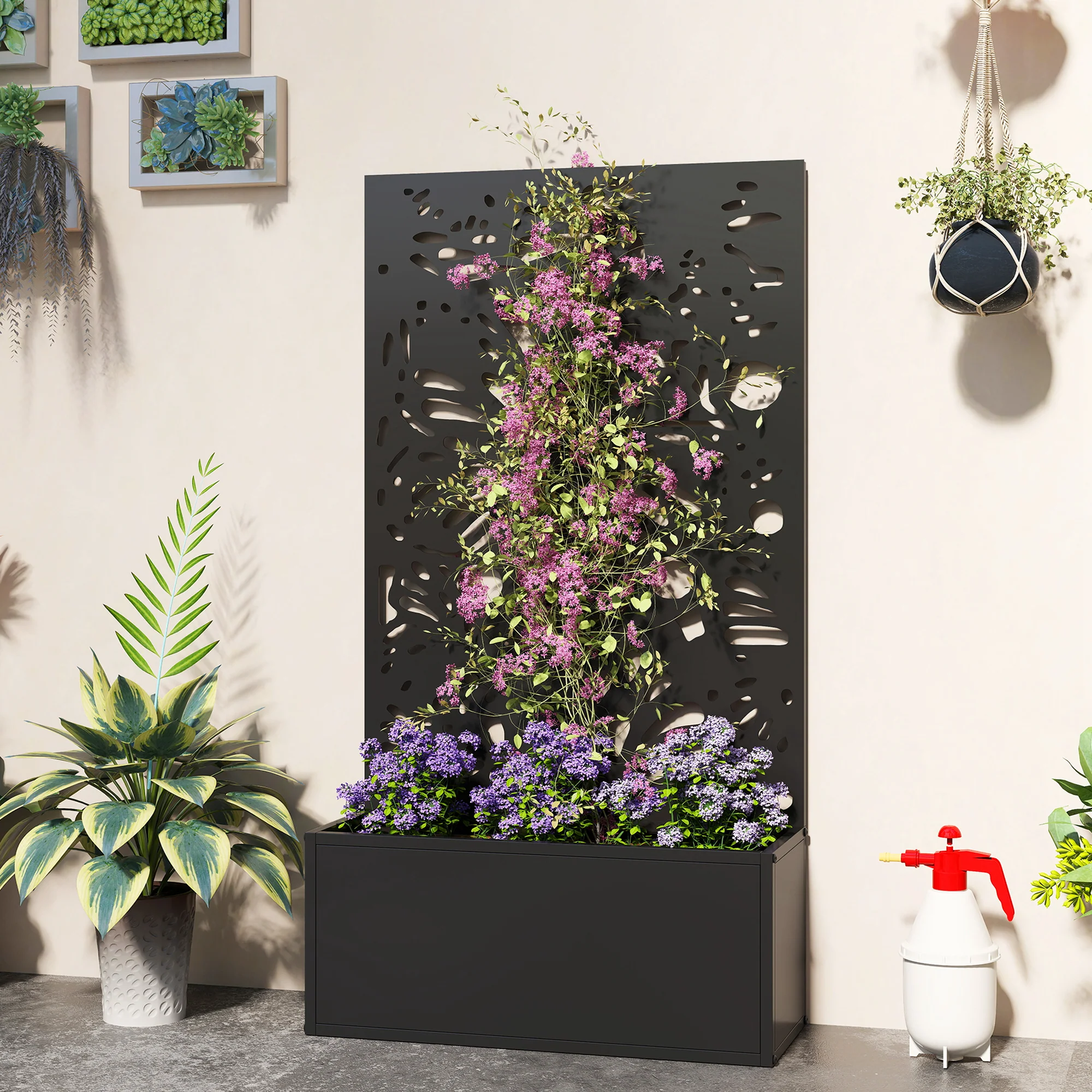 Metal Raised Garden Bed with Trellis Privacy Panel, Butterfly Cut-Out - Image 4
