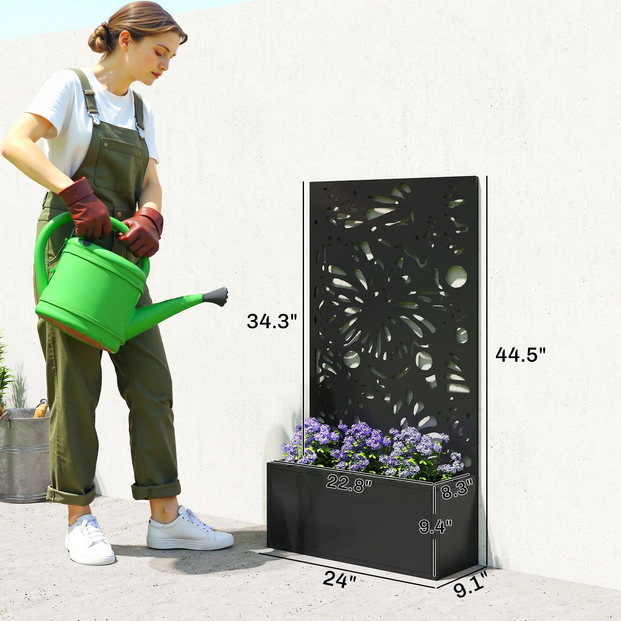 Metal Raised Garden Bed with Trellis Privacy Panel, Butterfly Cut-Out - Image 5