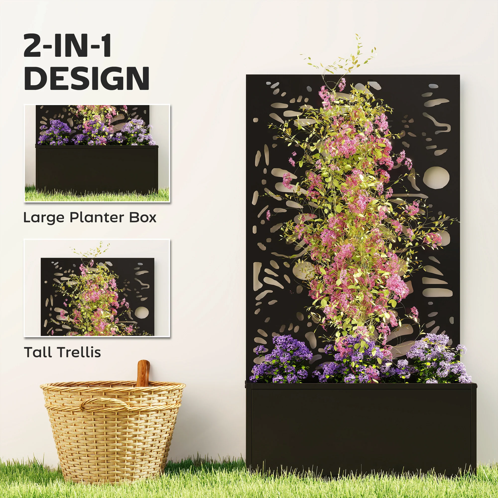 Metal Raised Garden Bed with Trellis Privacy Panel, Butterfly Cut-Out - Image 6