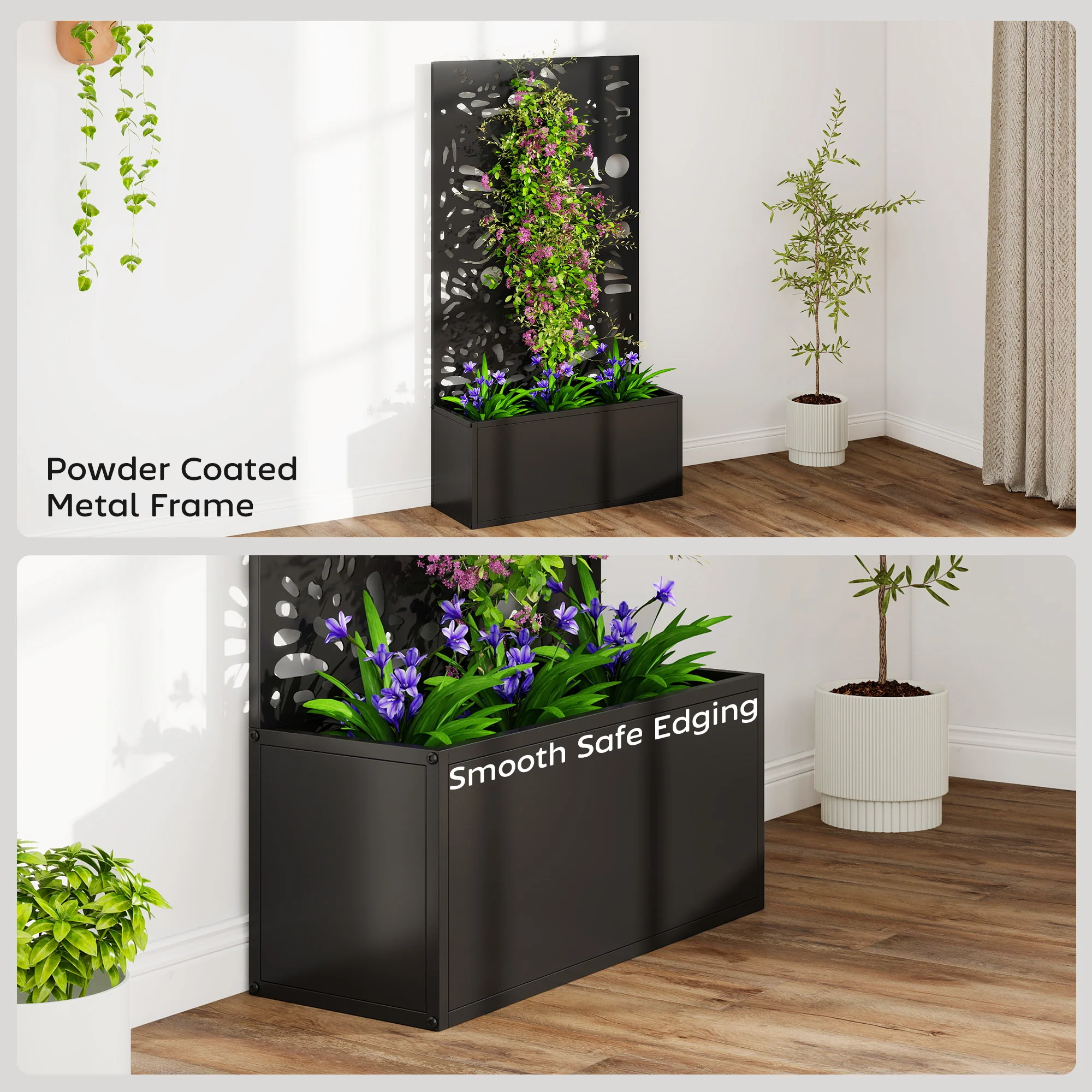 Metal Raised Garden Bed with Trellis Privacy Panel, Butterfly Cut-Out - Image 9