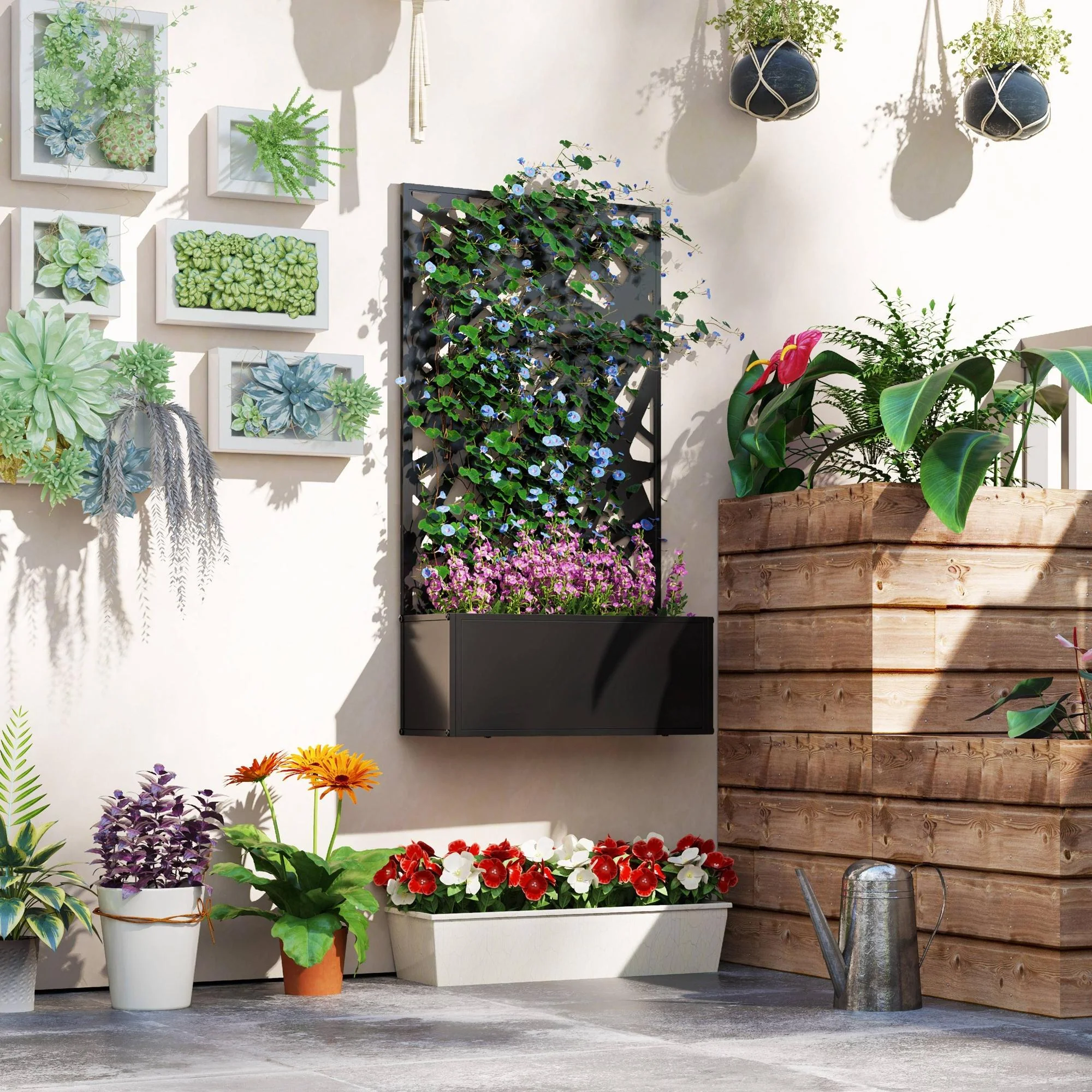 Metal Raised Garden Bed with Trellis Privacy Panel, Irregular Line Cut-Out - Image 4