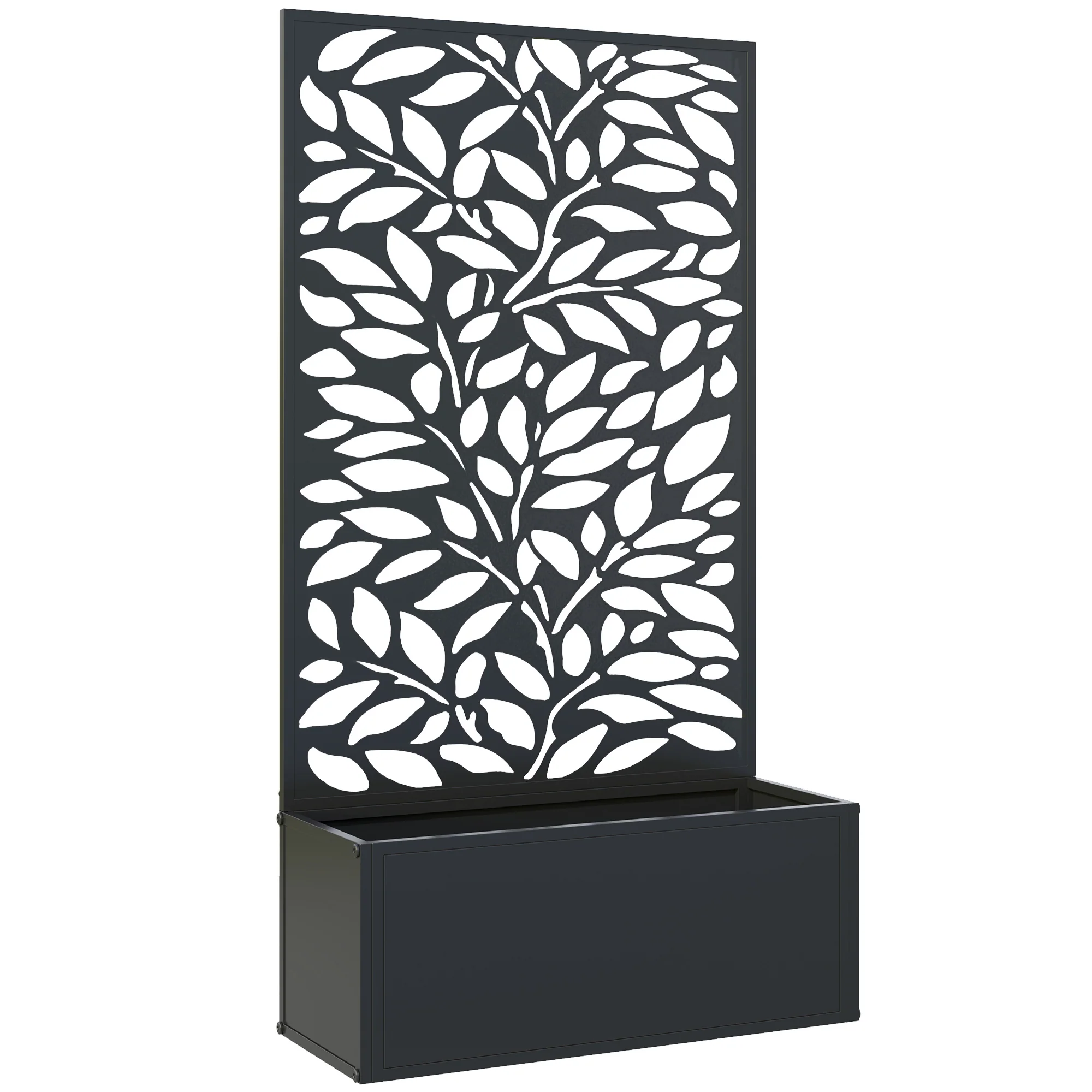 Metal Raised Garden Bed with Trellis Privacy Panel, Leaves Cut-Out - Image 12