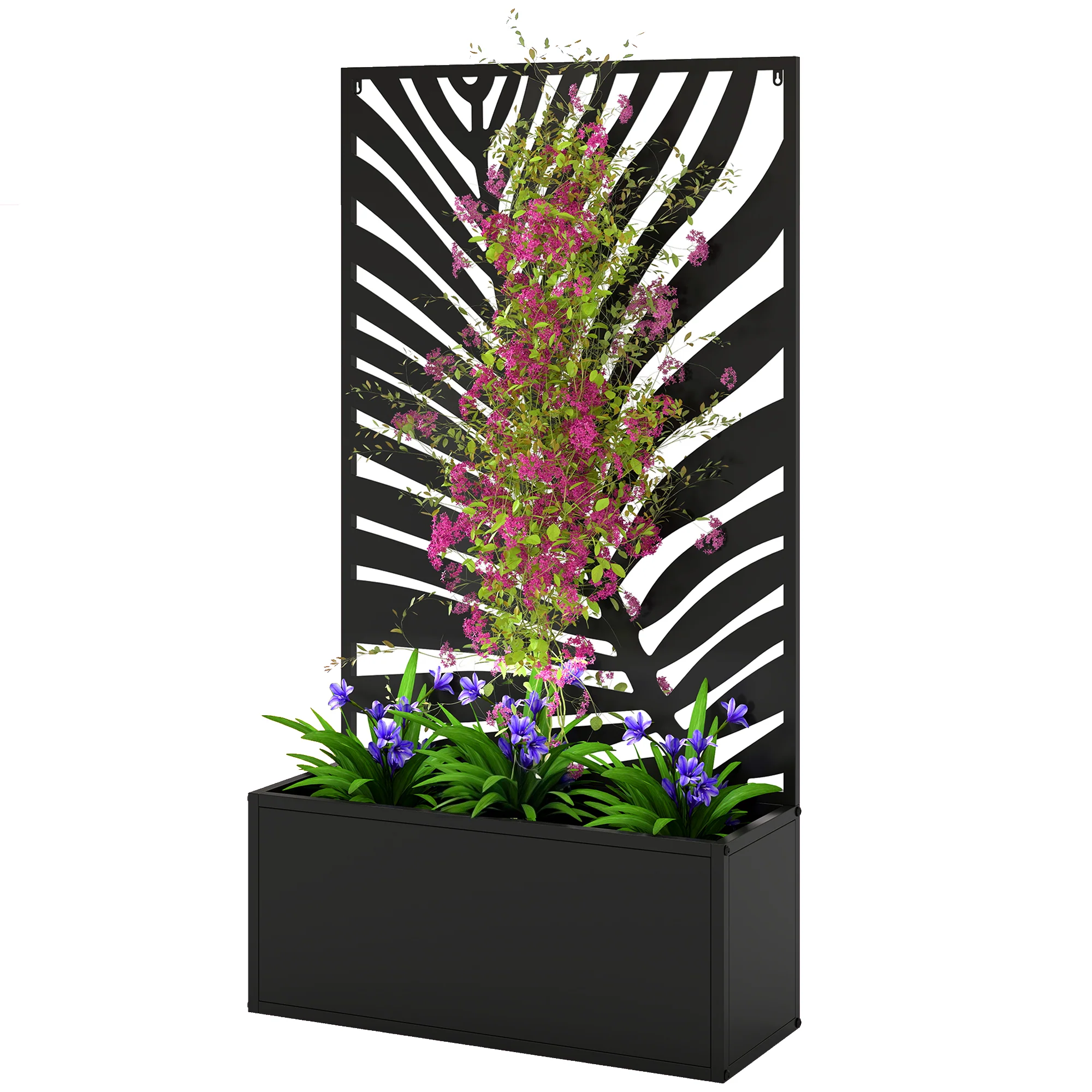 Metal Raised Garden Bed with Trellis Privacy Panel, Large Leaf Cut-Out - Image 2