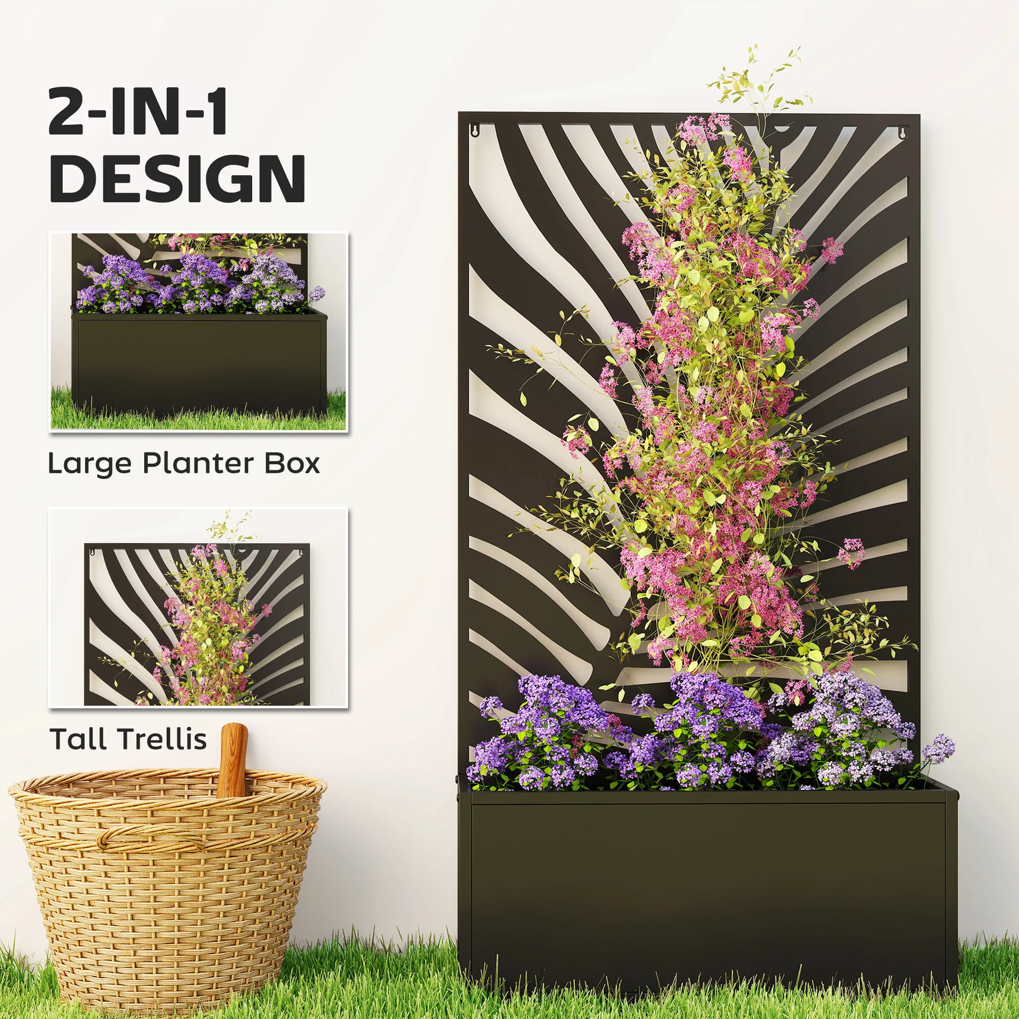 Metal Raised Garden Bed with Trellis Privacy Panel, Large Leaf Cut-Out - Image 6