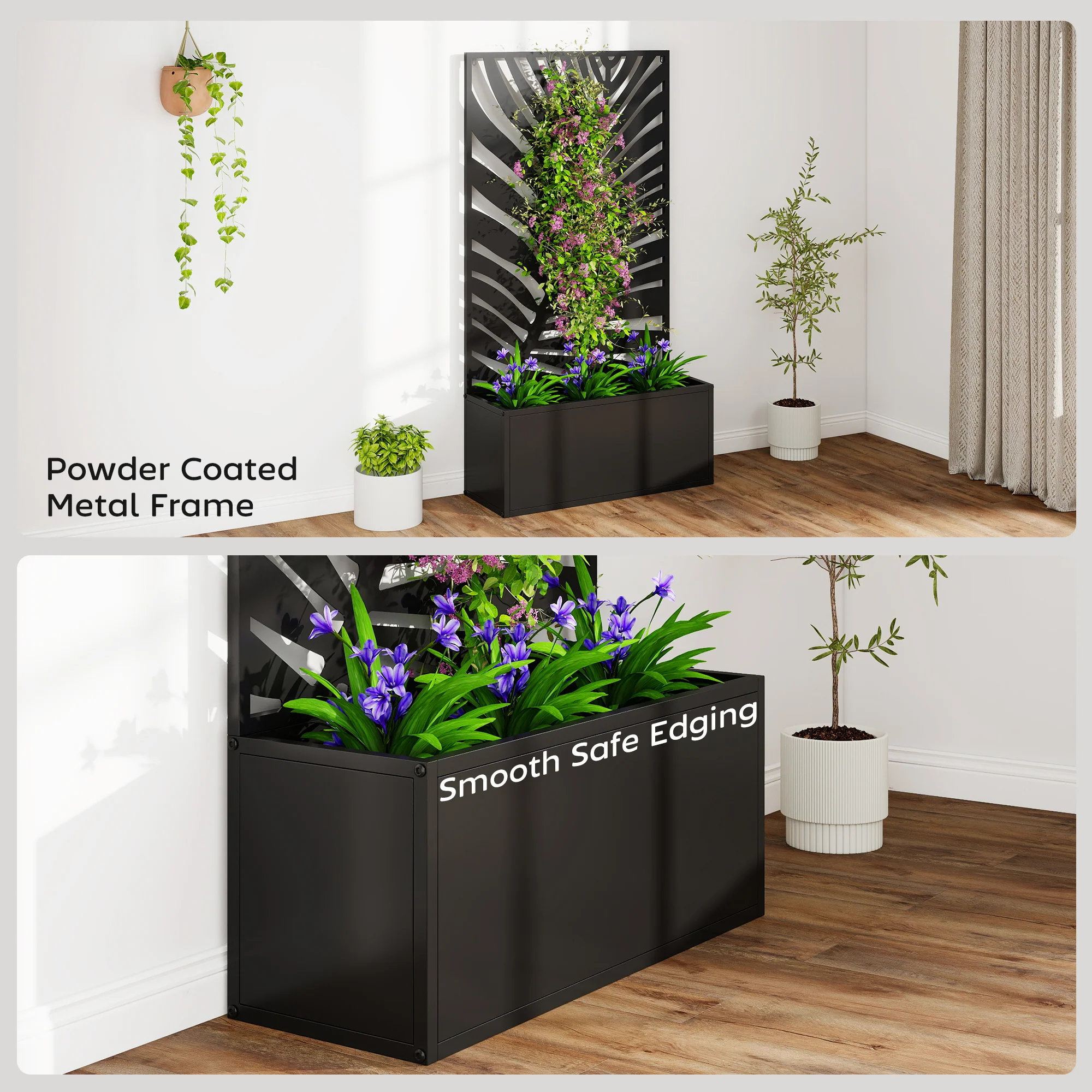 Metal Raised Garden Bed with Trellis Privacy Panel, Large Leaf Cut-Out - Image 9