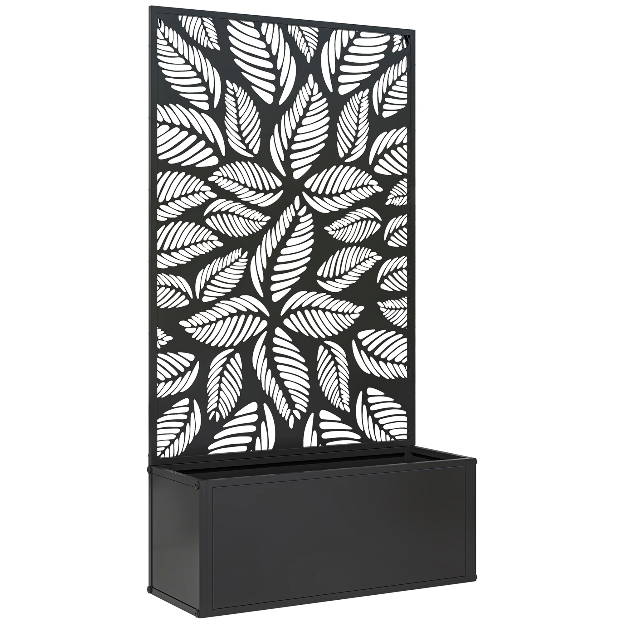 Metal Raised Garden Bed with Trellis Privacy Panel, Small Leaves Cut-Out - Image 12