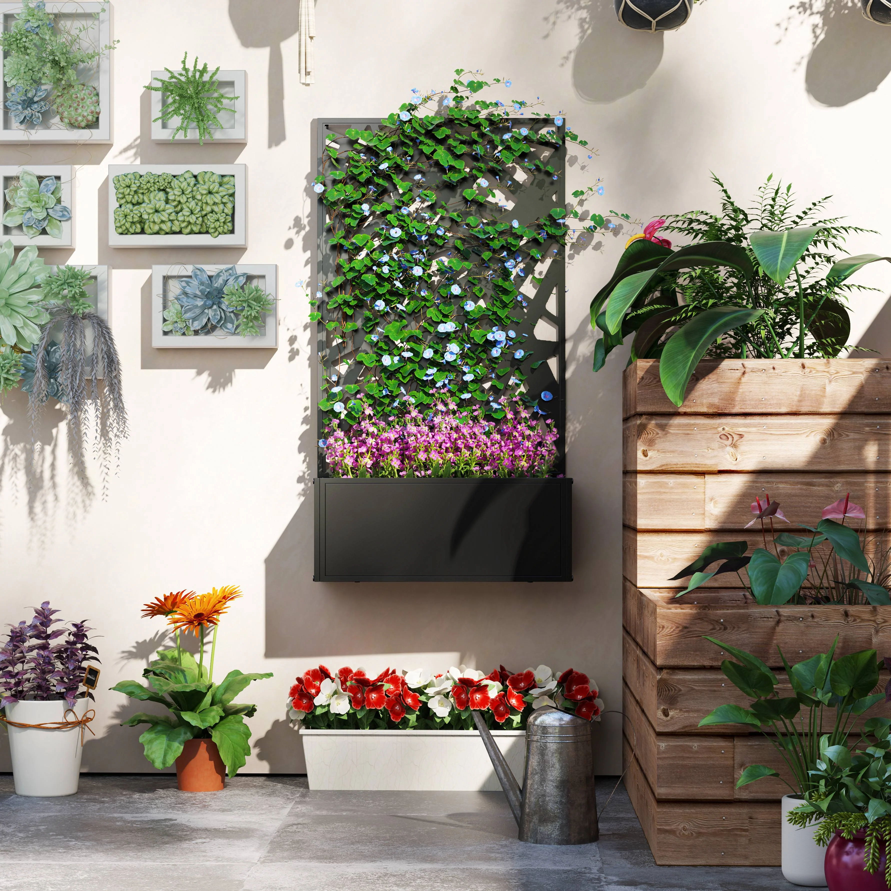 Metal Raised Garden Bed with Trellis Privacy Panel, Irregular Line Cut-Out - Image 9