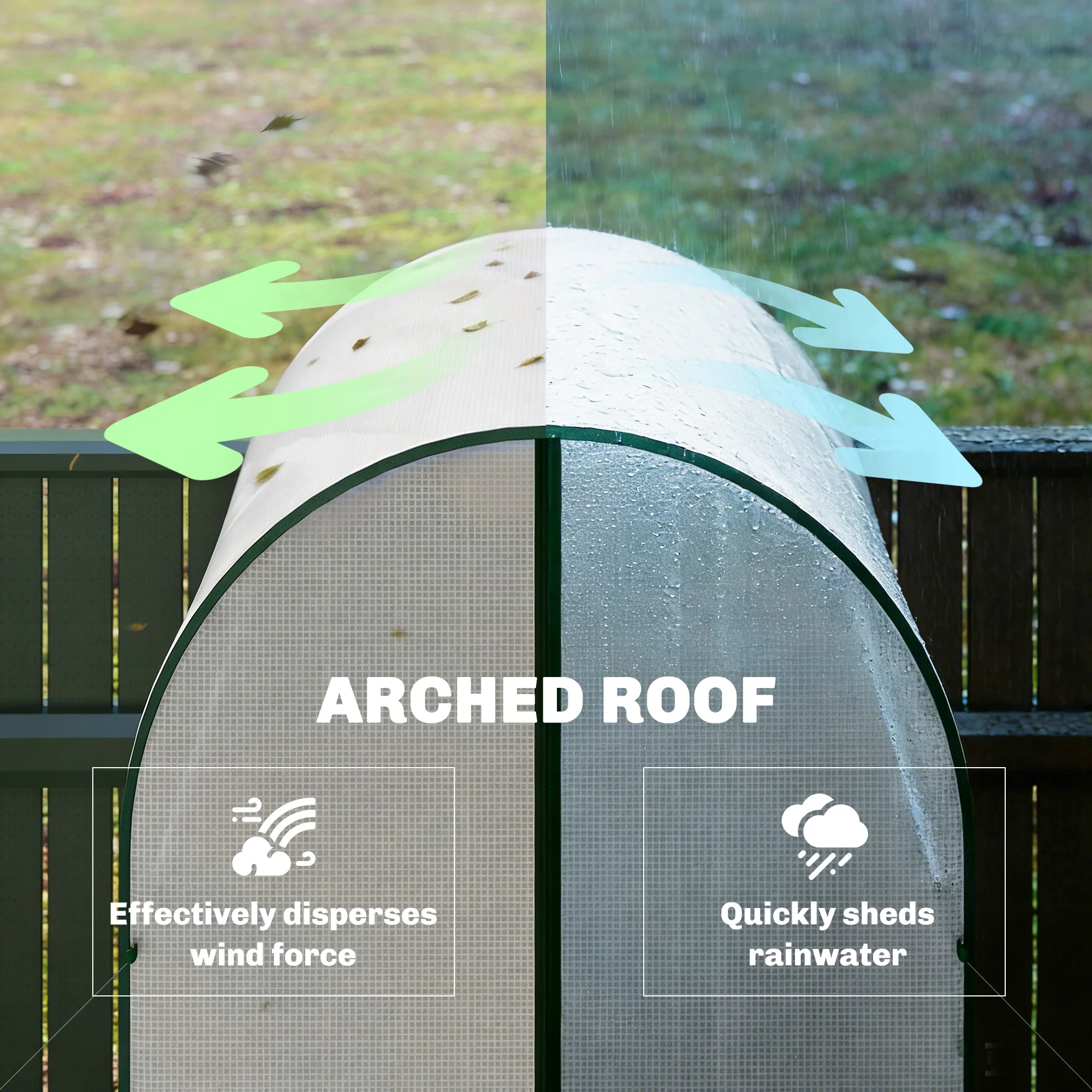 Mini Greenhouse with Roll-Up Door & PE Base, 100 x 100 x 195 cm, White - Image 11