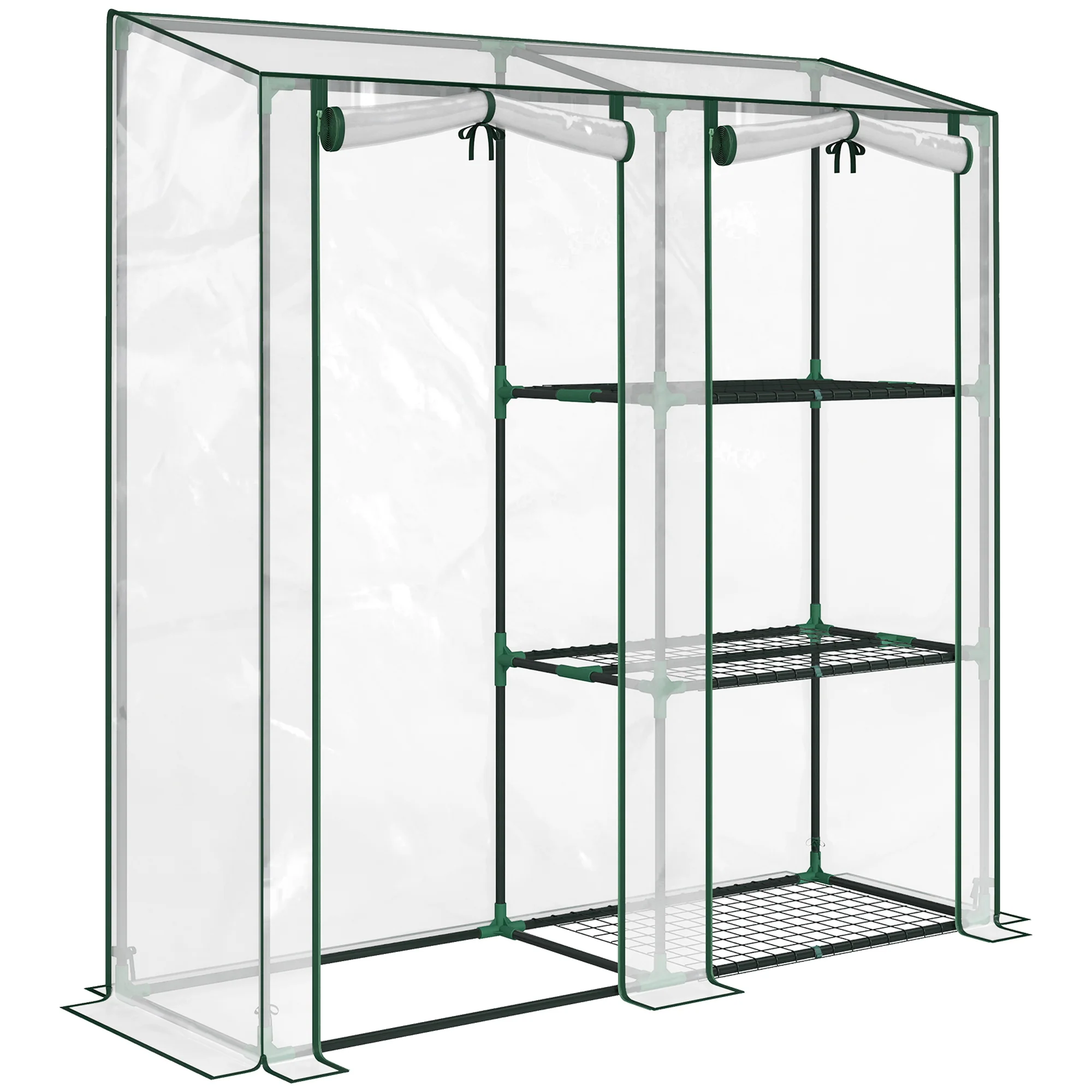 Mini Greenhouse with 3 Shelves and 2 Roll-up Doors, 56.3" x 17.7" x 59.4" - Image 12