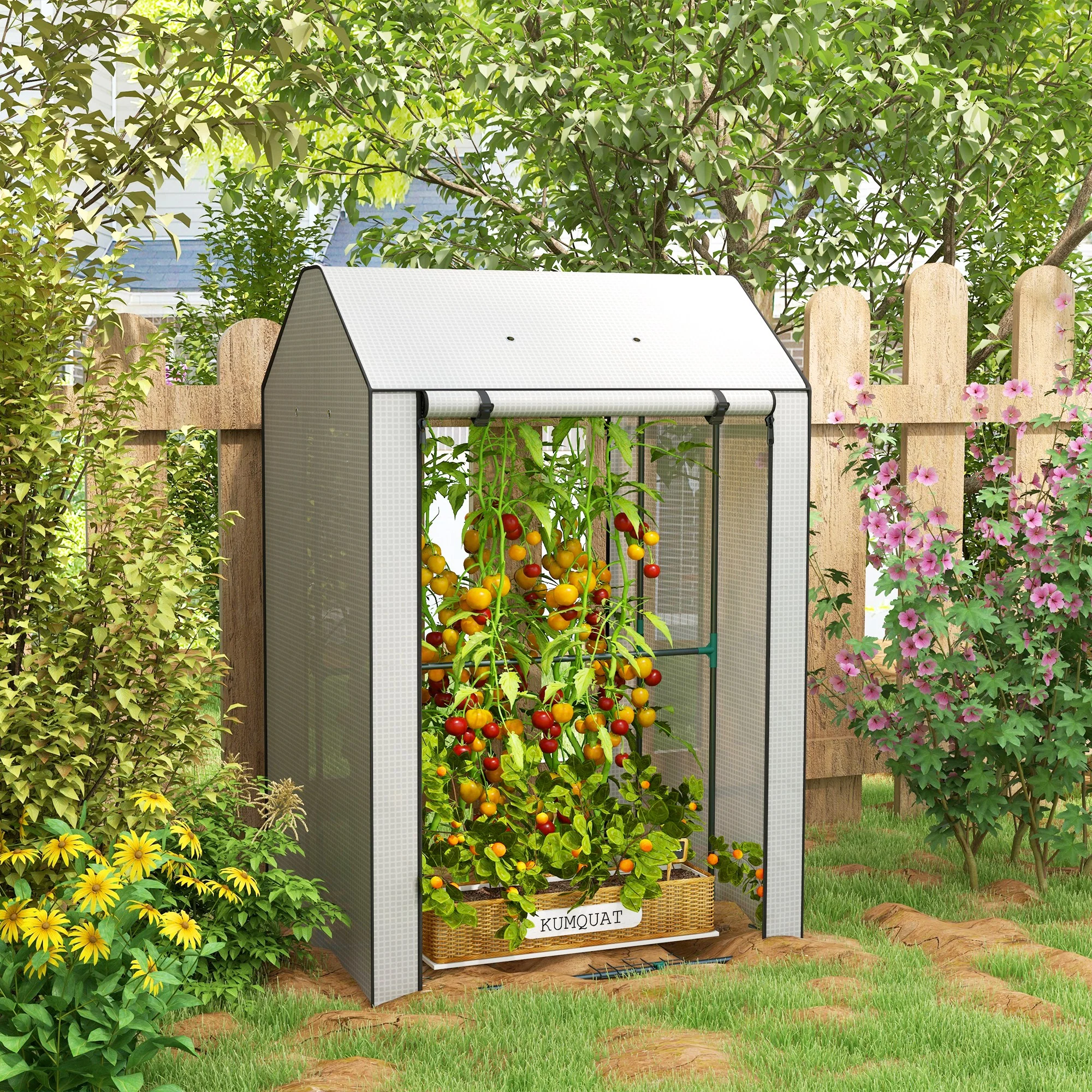 Mini Greenhouse with 4 Wire Shelves, Portable Tomato Greenhouse, 39.4" x 31.5" x 59.1", White - Image 3