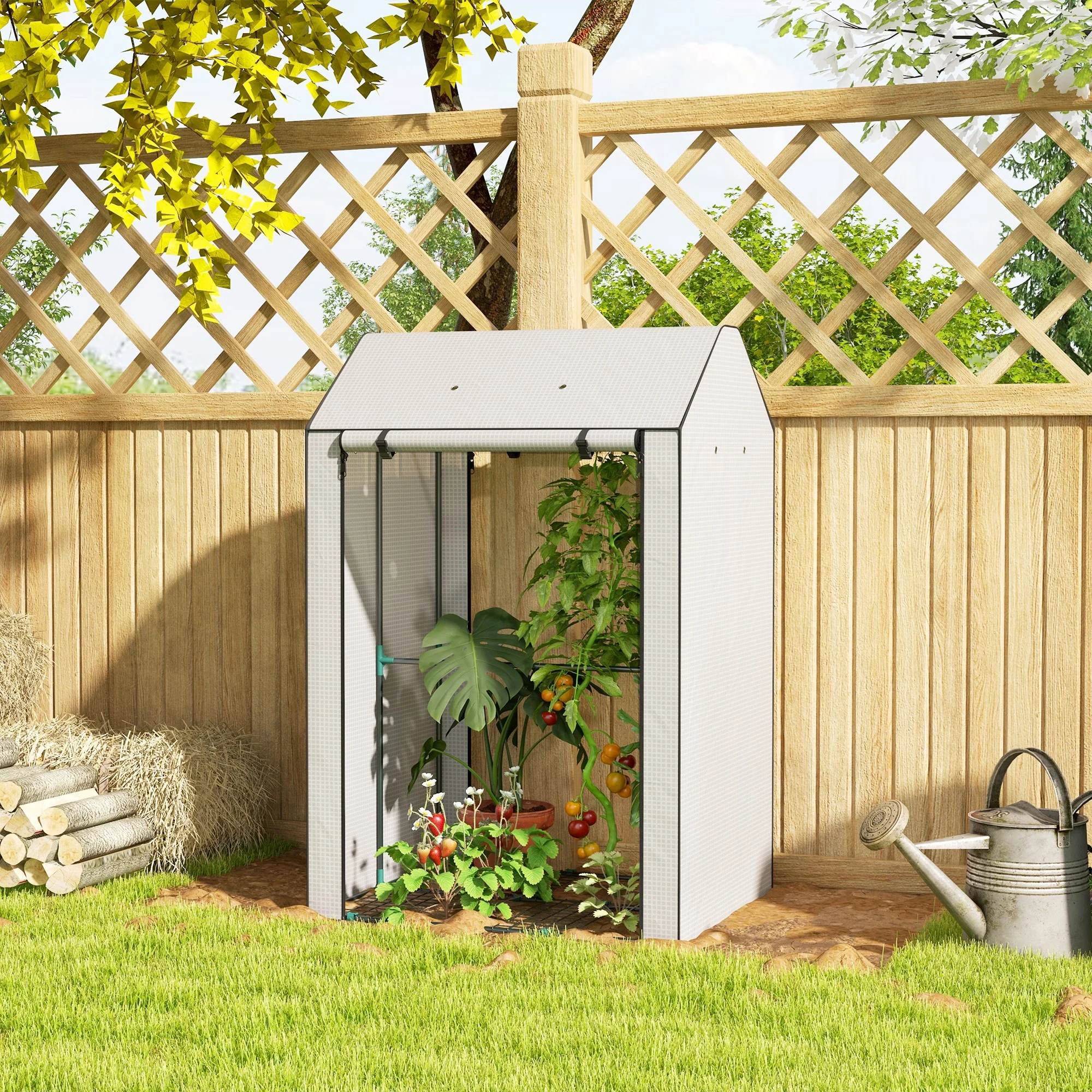 Mini Greenhouse with 4 Wire Shelves, Portable Tomato Greenhouse, 39.4" x 31.5" x 59.1", White - Image 4