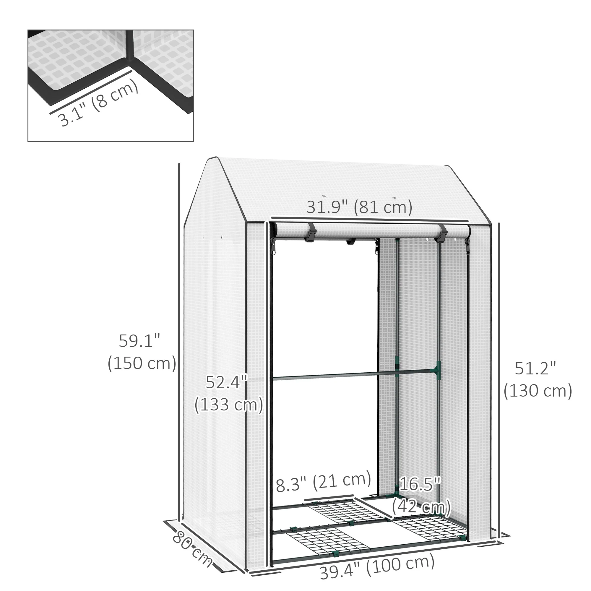 Mini Greenhouse with 4 Wire Shelves, Portable Tomato Greenhouse, 39.4" x 31.5" x 59.1", White - Image 5