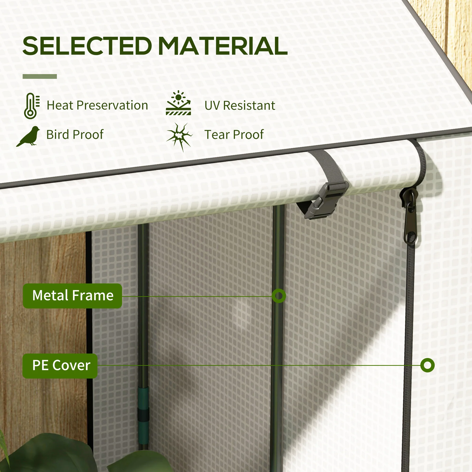 Mini Greenhouse with 4 Wire Shelves, Portable Tomato Greenhouse, 39.4" x 31.5" x 59.1", White - Image 6