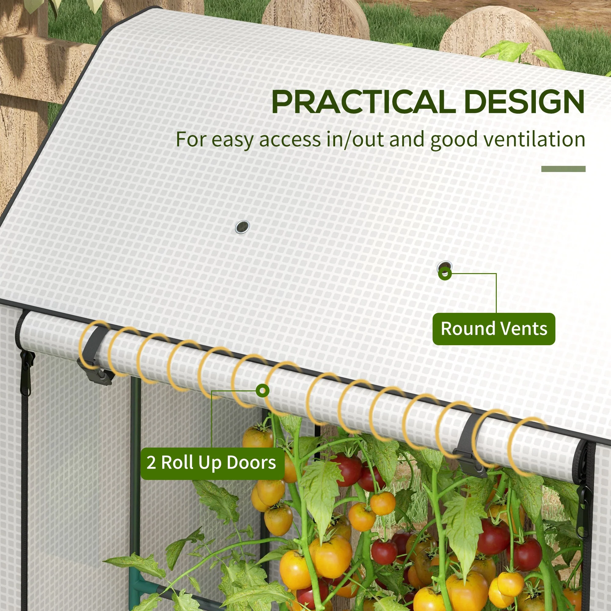 Mini Greenhouse with 4 Wire Shelves, Portable Tomato Greenhouse, 39.4" x 31.5" x 59.1", White - Image 7