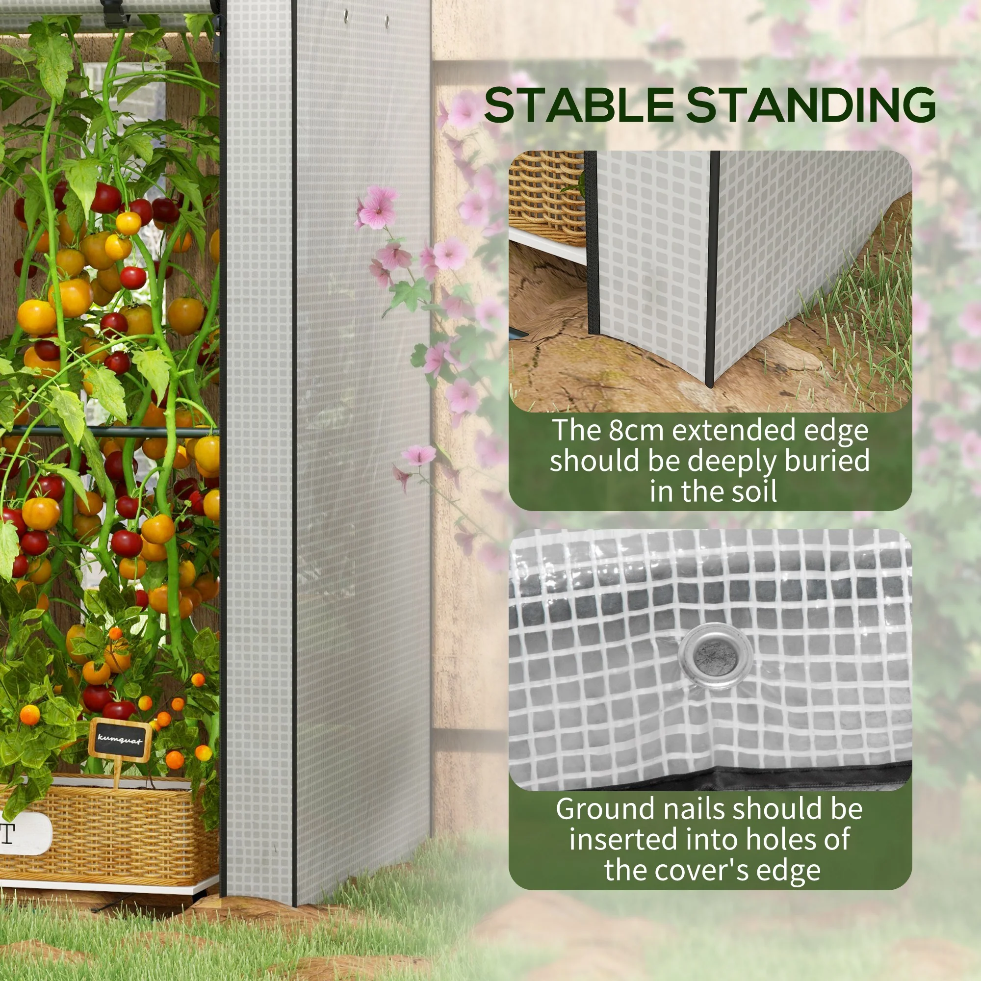 Mini Greenhouse with 4 Wire Shelves, Portable Tomato Greenhouse, 39.4" x 31.5" x 59.1", White - Image 8