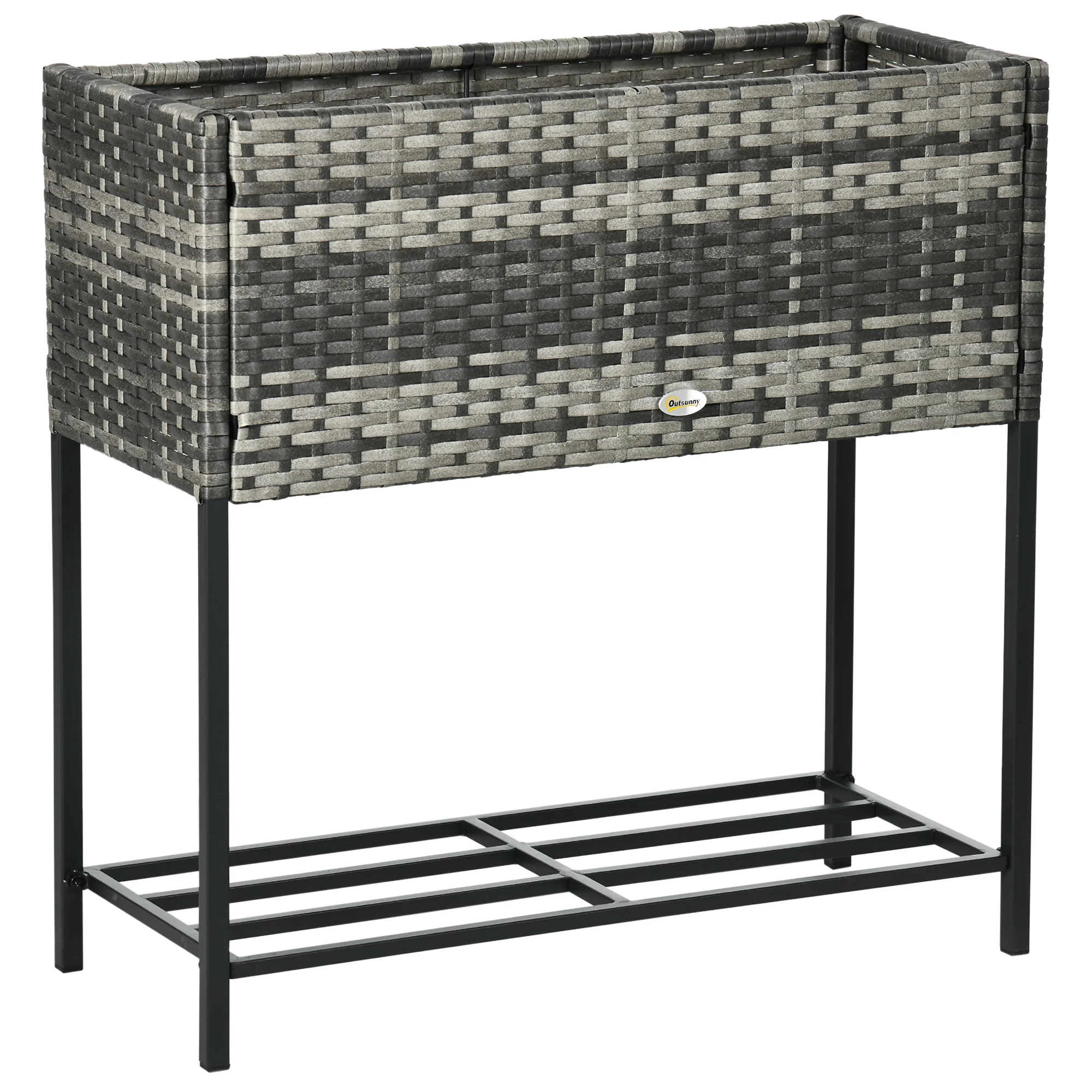 Modern Elevated Metal Garden Bed with Rattan Look & Storage, Mixed Grey - Image 12