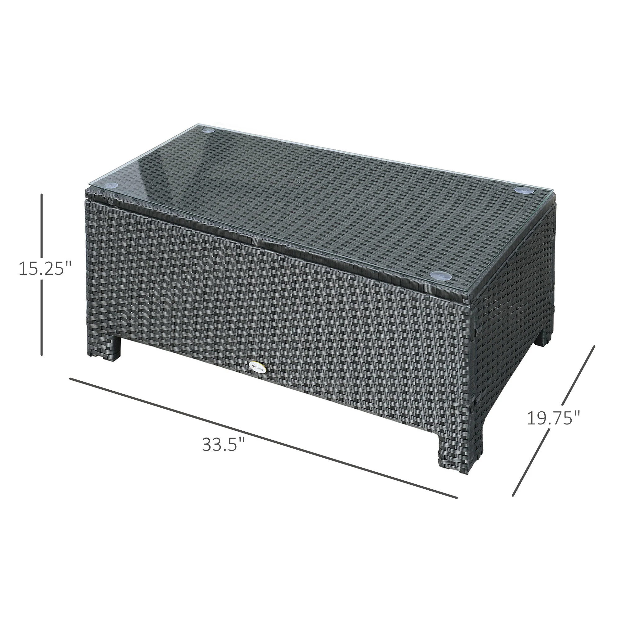 33.5" x 19.75" Large Patio Coffee Table, Weather-Resistant PE Rattan, Black - Image 5