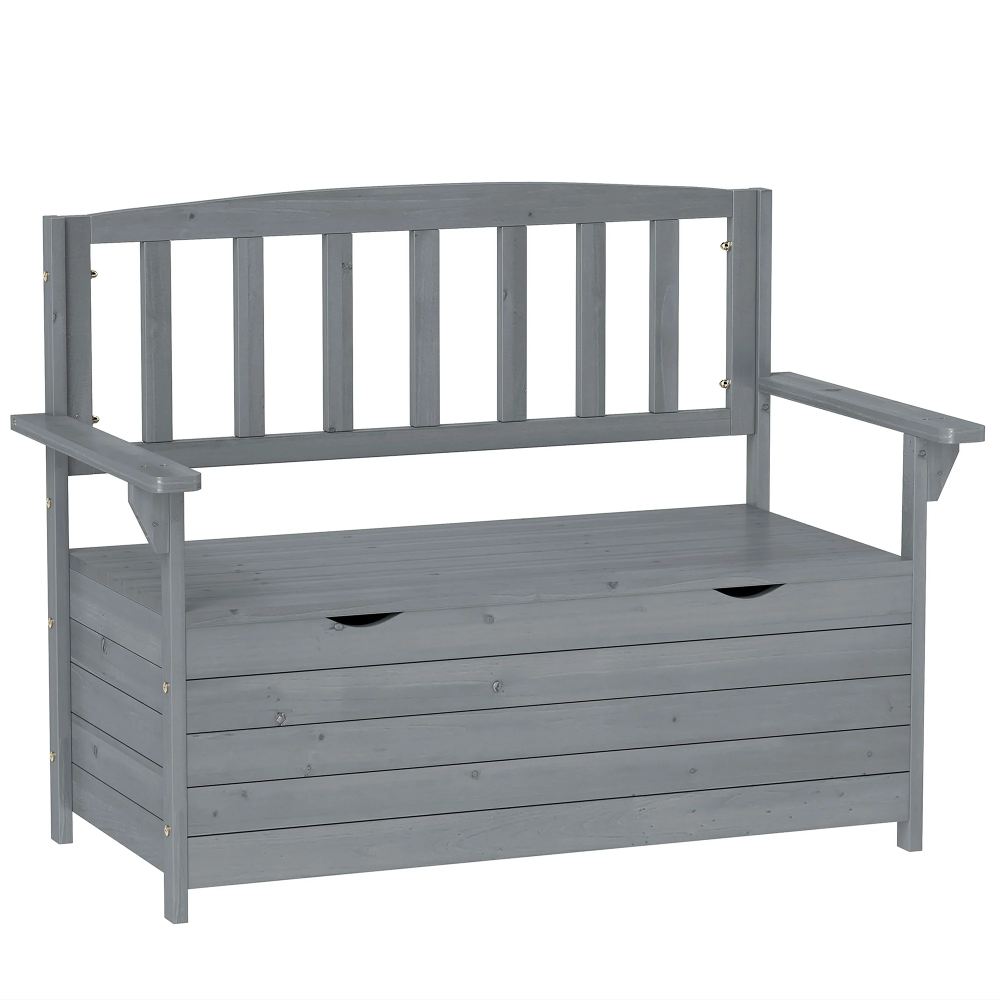 2 Seater Wooden Garden Bench with Hidden Storage, High Back & Armrests, Dark Grey