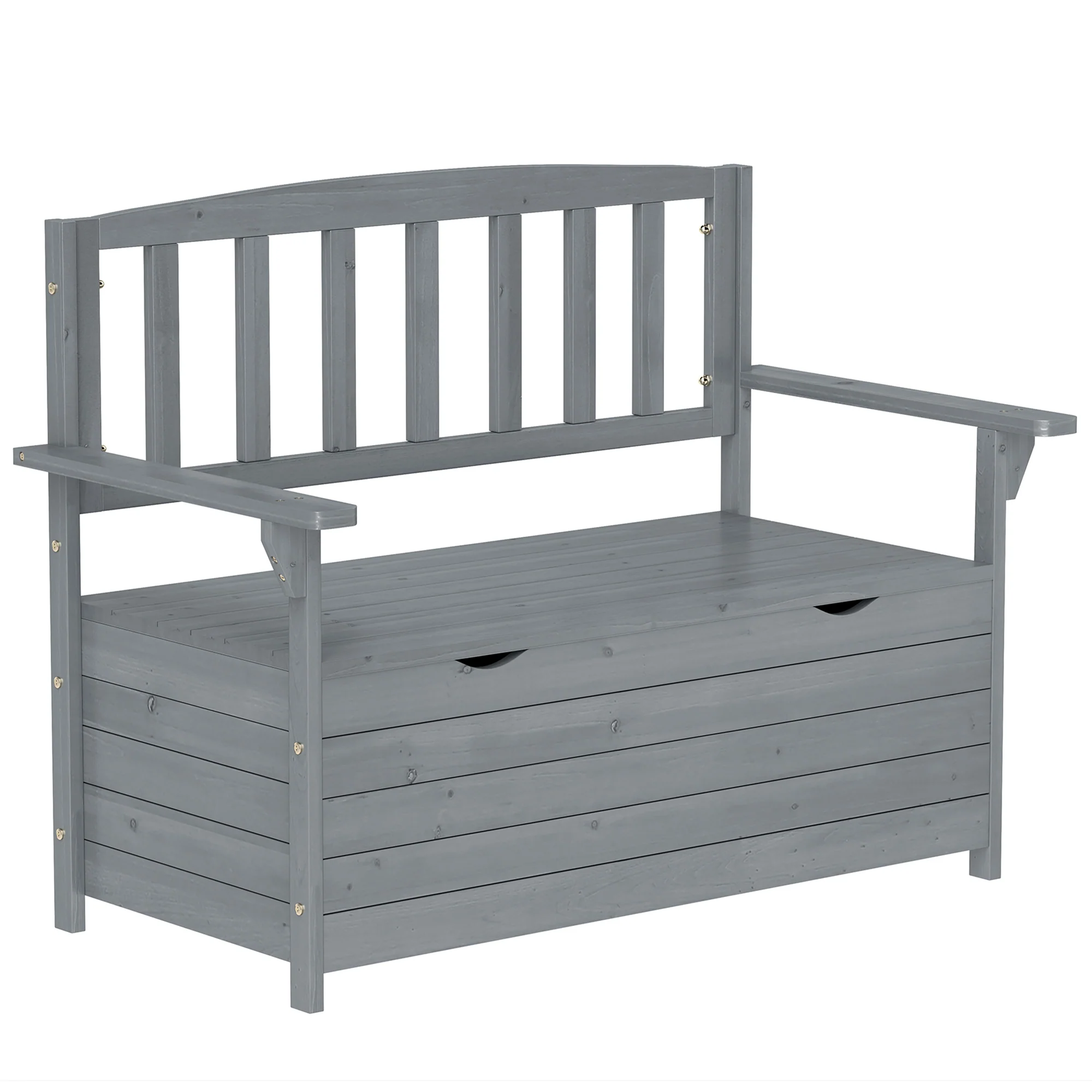 2 Seater Wooden Garden Bench with Hidden Storage, High Back & Armrests, Dark Grey - Image 2