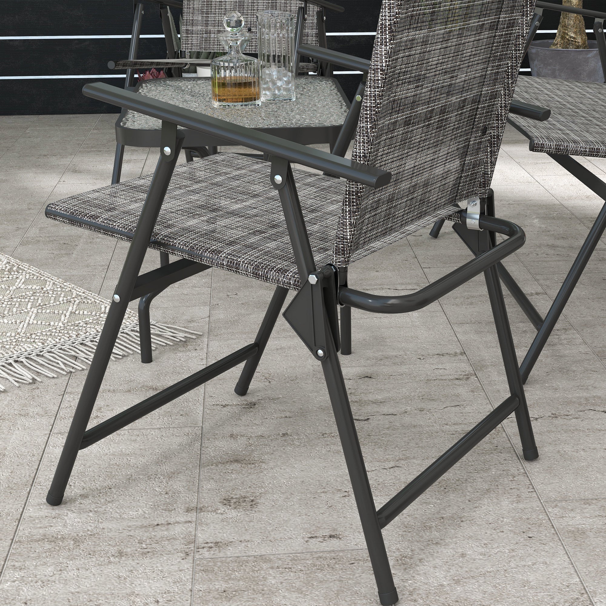4 Piece Patio Furniture Set with Foldable Chairs & Glass Top Table, Mixed Grey - Image 11