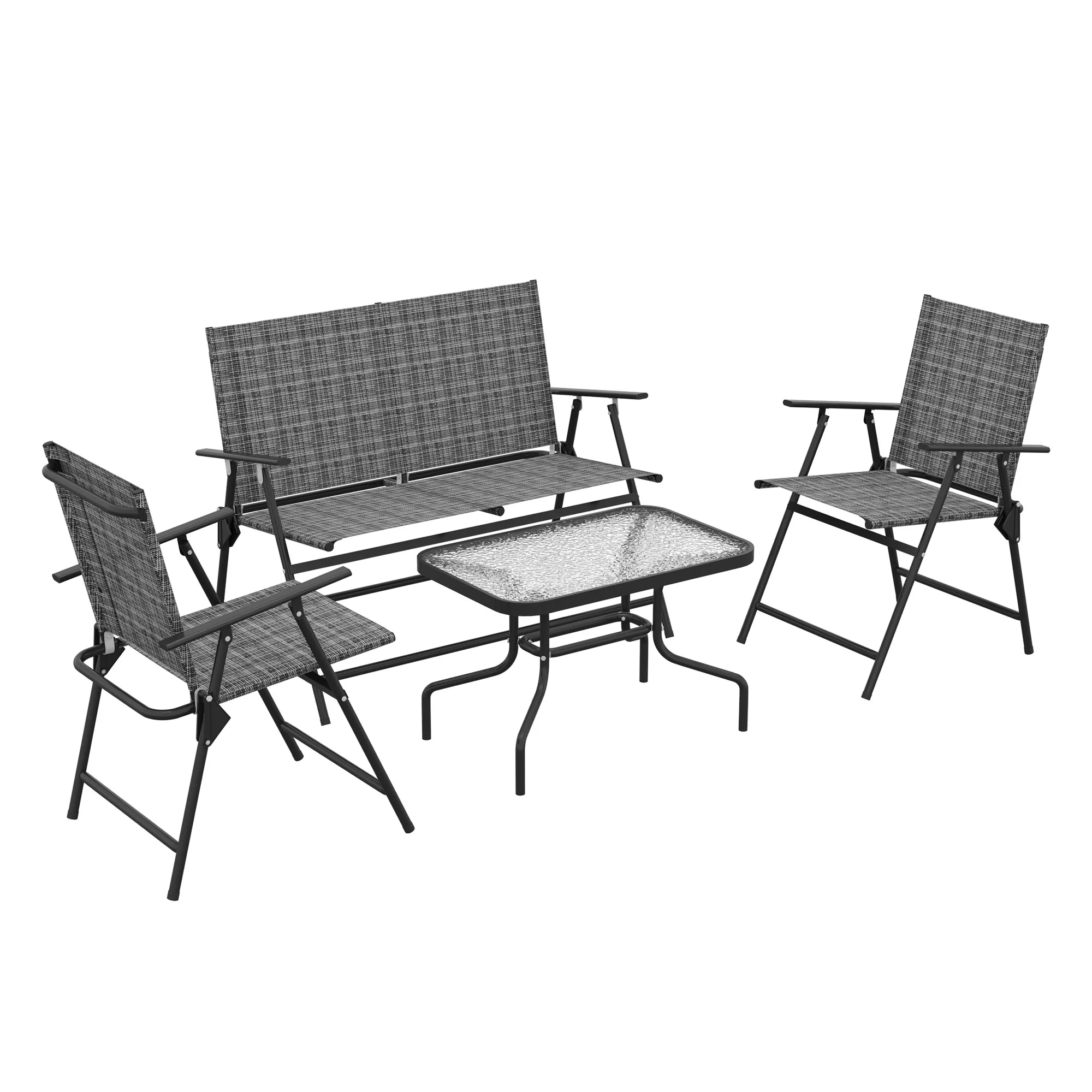 4 Piece Patio Furniture Set with Foldable Chairs & Glass Top Table, Mixed Grey - Image 12