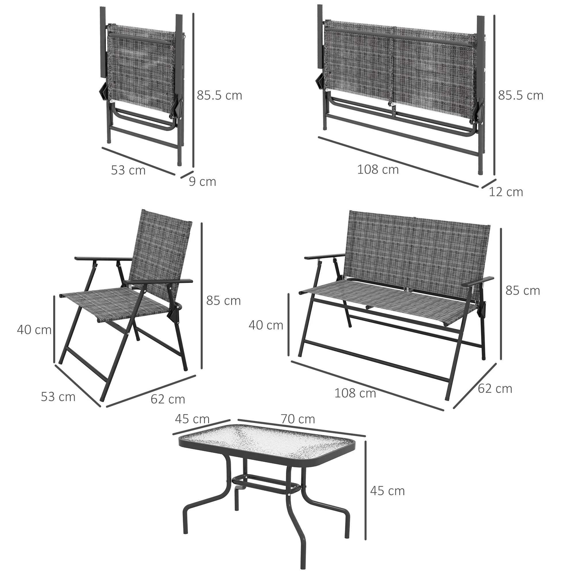 4 Piece Patio Furniture Set with Foldable Chairs & Glass Top Table, Mixed Grey - Image 5