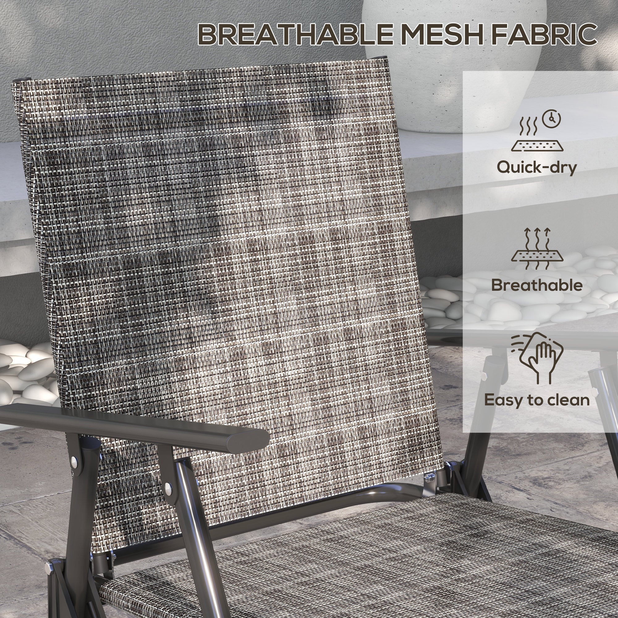 4 Piece Patio Furniture Set with Foldable Chairs & Glass Top Table, Mixed Grey - Image 6