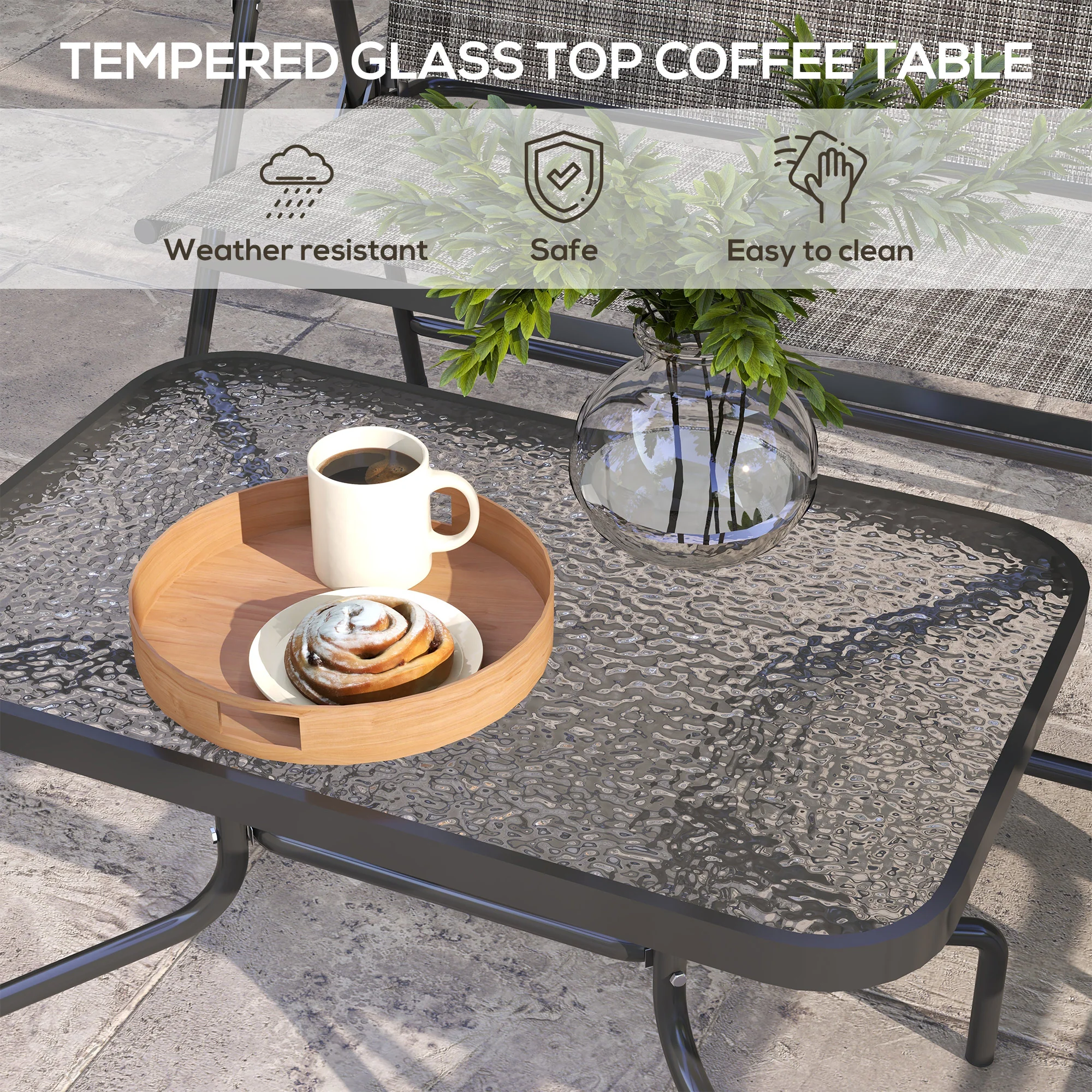 4 Piece Patio Furniture Set with Foldable Chairs & Glass Top Table, Mixed Grey - Image 8