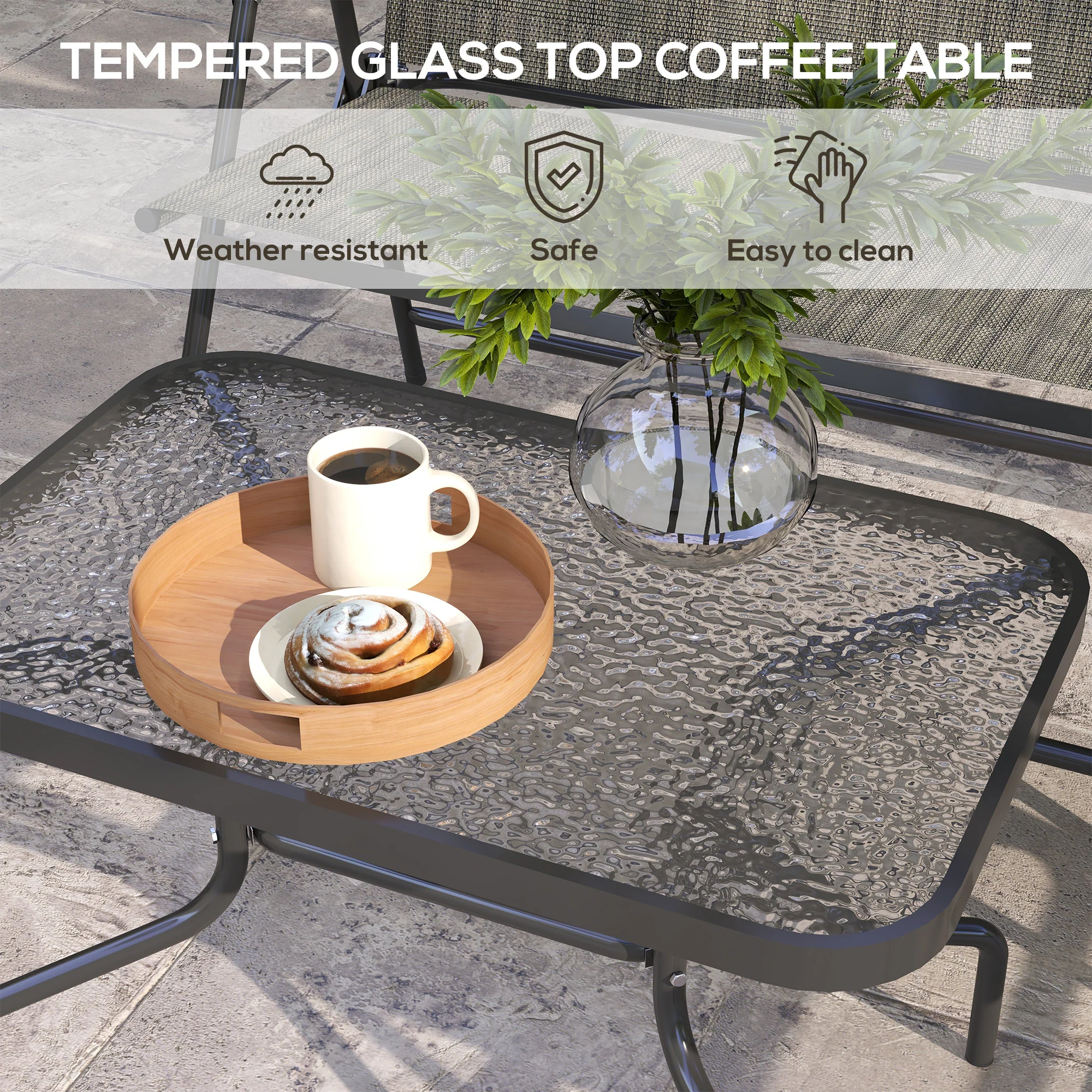 4 Piece Patio Furniture Set with Foldable Chairs & Glass Top Table, Mixed Brown - Image 8