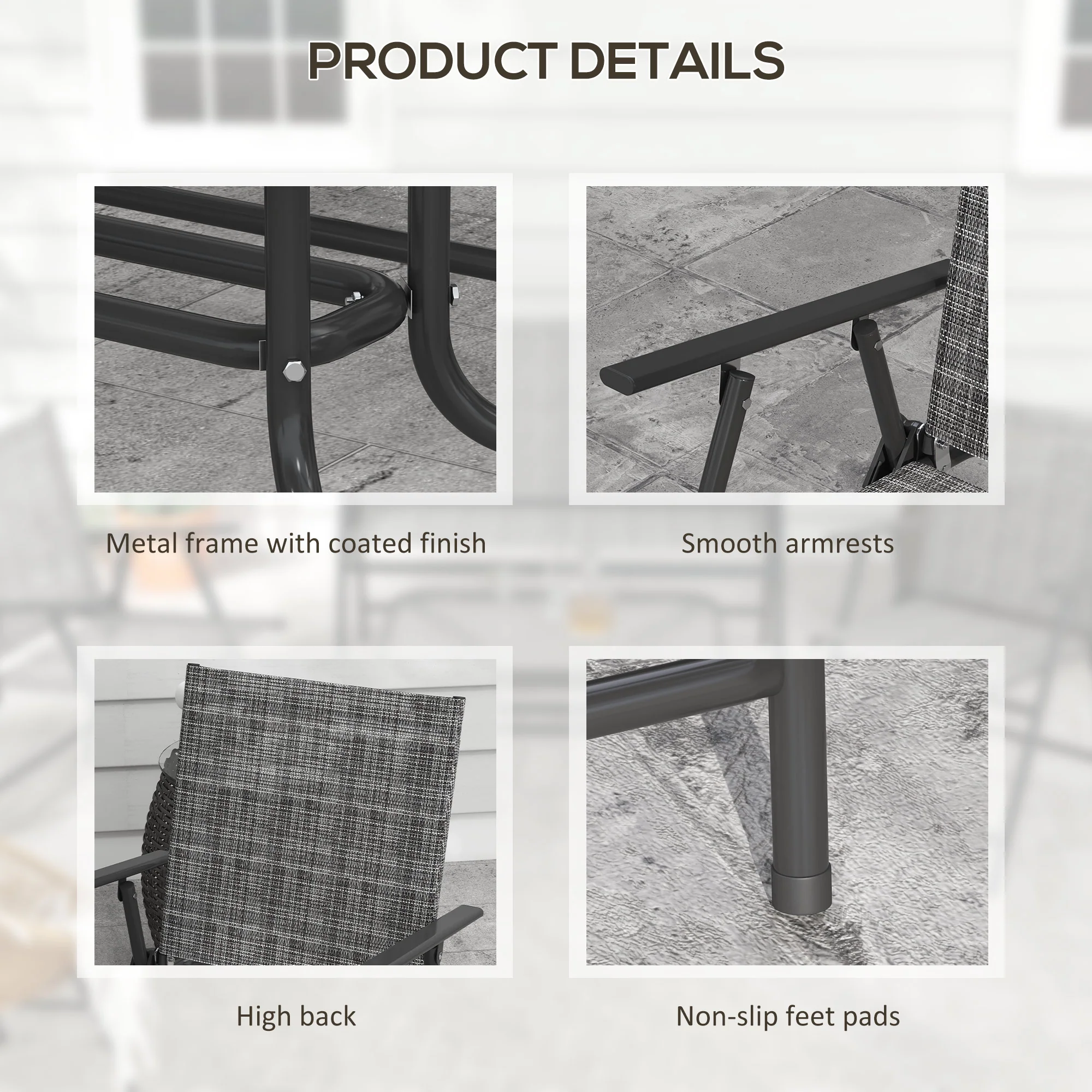 4pc Patio Furniture Set with Foldable Chairs, Loveseat and Glass Table, Mixed Grey - Image 9