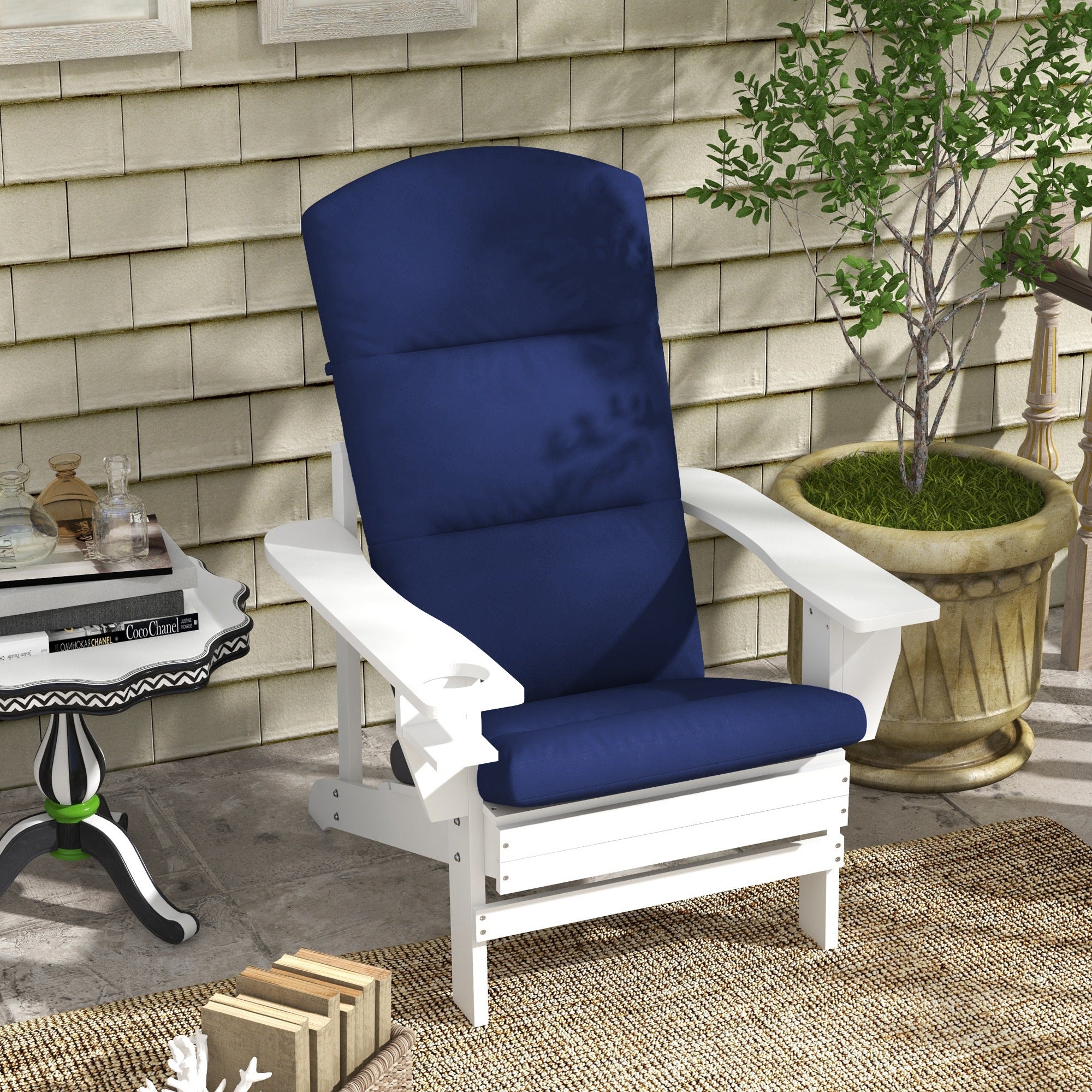 Patio Chair Cushion for Adirondack Chairs Replacement Cushion with Back and Ties, Blue - Image 3