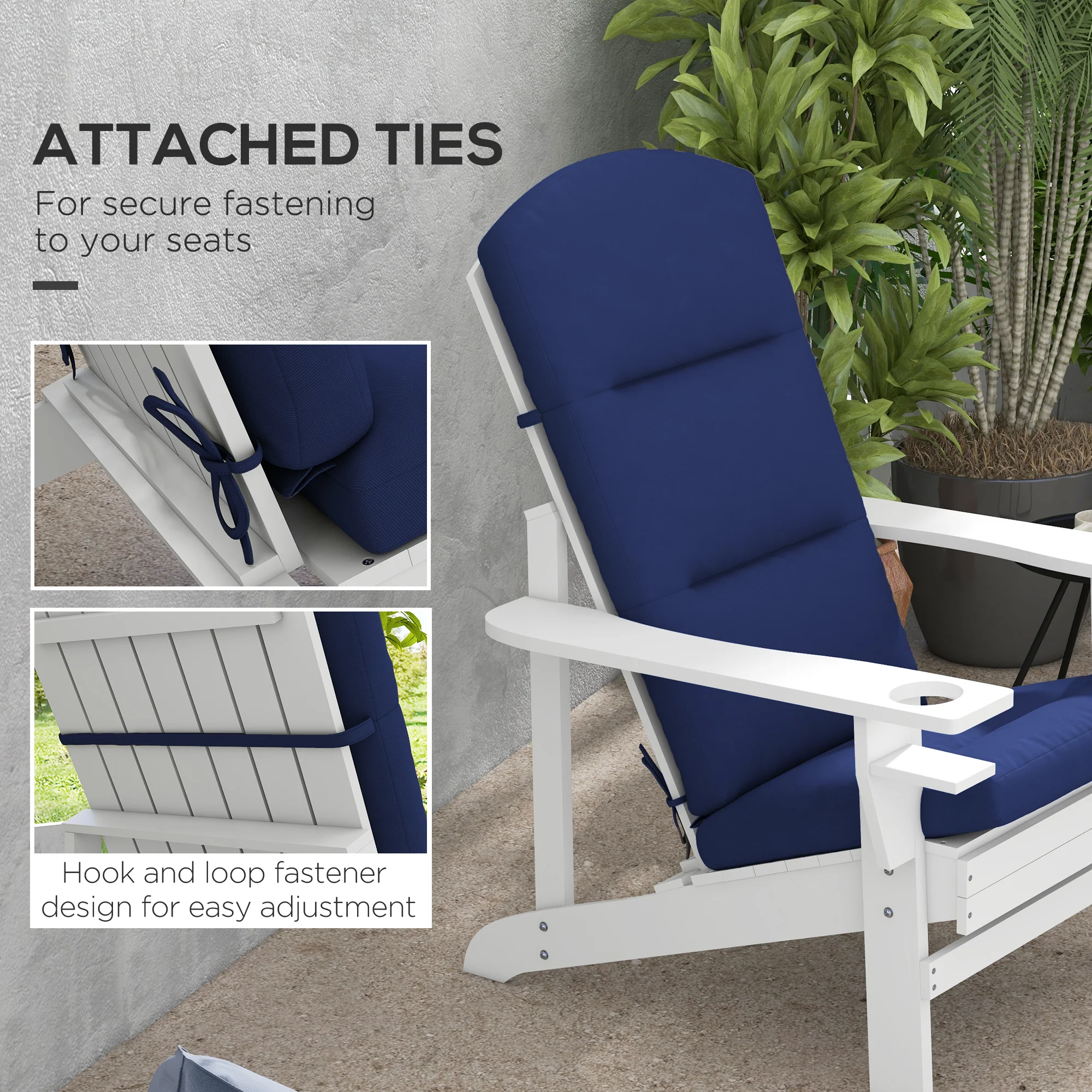 Patio Chair Cushion for Adirondack Chairs Replacement Cushion with Back and Ties, Blue - Image 8