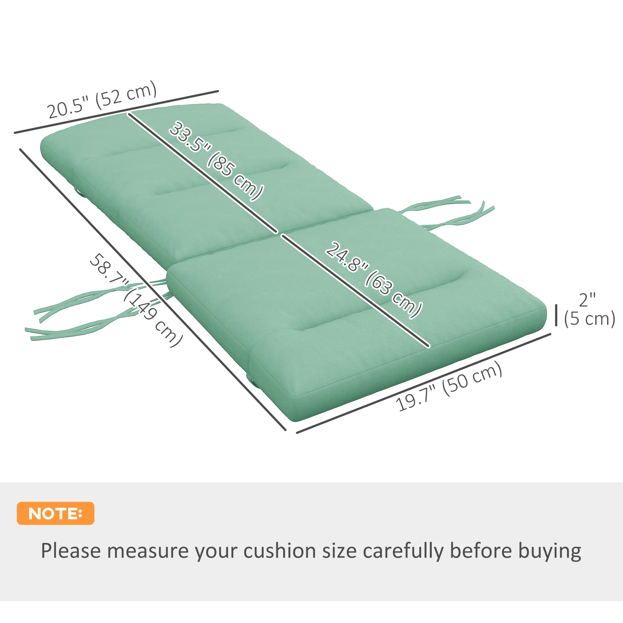 Patio Chair Cushion for Adirondack Chairs Replacement Cushion with Back and Ties, Green - Image 5